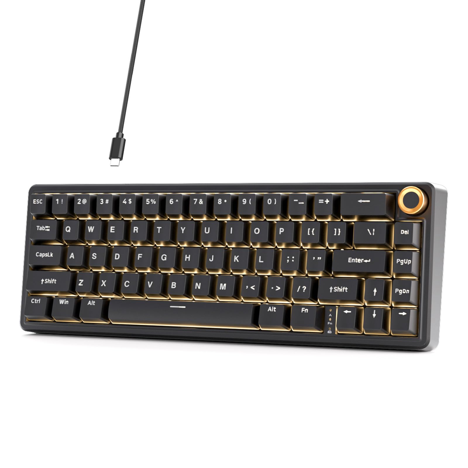 Dierya DK68E Gaming Tastatur,60% Prozent Gasket Mechanische Tastatur mit Knopf,RGB Hot Swap Linearer Creamy Switches,Compact 66 Tasten Anti-Ghosting,QWERTY-US Layout (Schwarz, Creamy Switches)