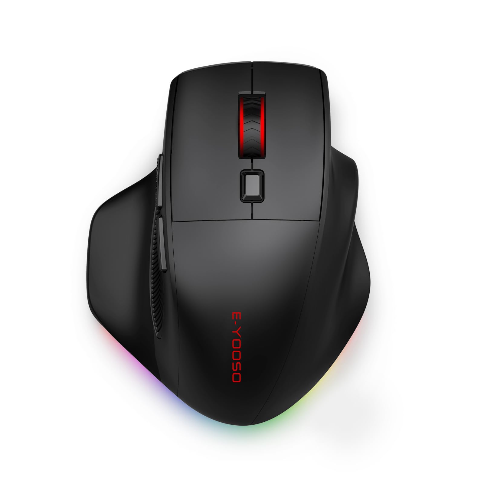E-Yooso Ergonomische kabellose Gaming-Maus für große Hände, Tri-Mode 2.4GHz/Bluetooth/USB, wiederaufladbar, RGB-Beleuchtung, 2 Seitentasten, 12800 DPI, 6 Lichtmodi, programmierbare Makrotasten