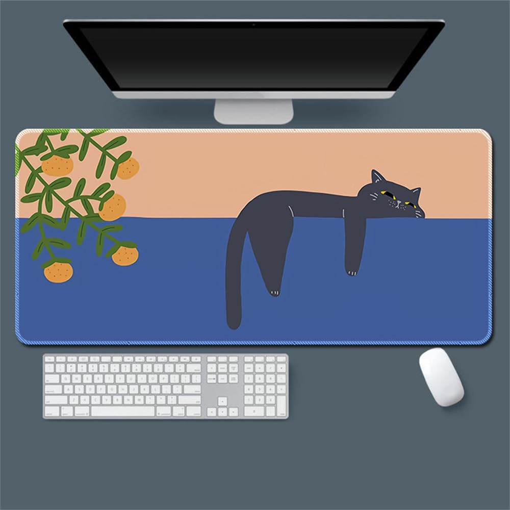 Surwin Gaming Mauspad Groß Multifunktionales Office Mousepad, Laptop Schreibunterlage, Mauspads mit Katze drucken, für Computerbüro, kabellose Maus (Blau,600x300mm)