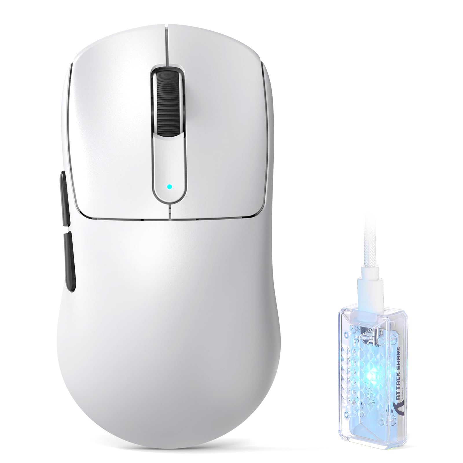 ATTACK SHARK V5 Kabellose Gaming Maus 53g, 20000 FPS, Optische Schalter, PAW3950MAX 42K DPI Sensor, 8KHz RGB Empfänger, Tri-Mode BT/2.4GHz/USB-C, 500mAh, Mittel- bis Große Hände (Weiß)