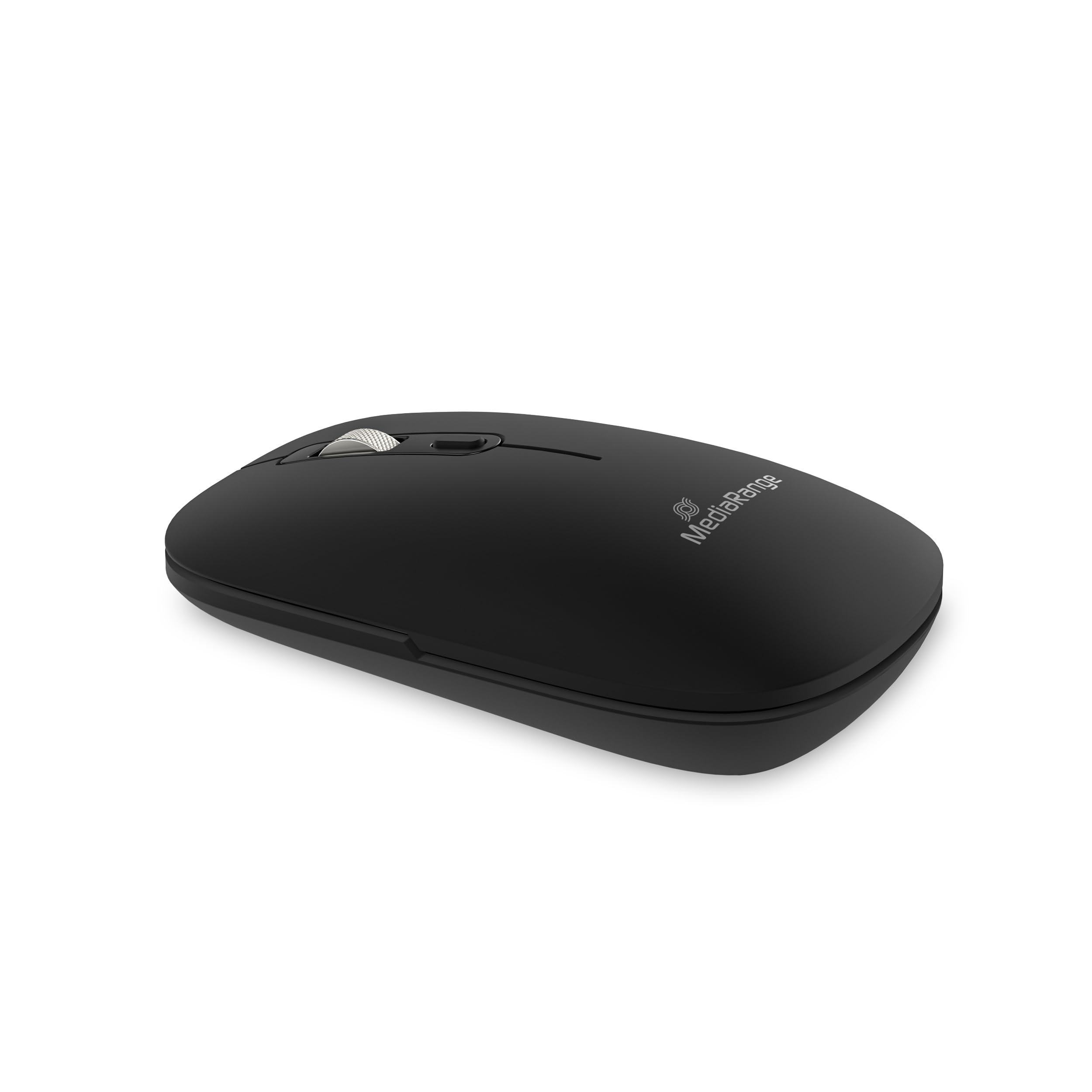 MediaRange optische 4-Tasten Funk-Maus mit Bildlauf-Rad und DPI-Taste, 1.000-2.400 DPI, geräuscharme Tasten, 3-Geräte Mulitpairing (BT Ver 5.0), Symmetrisch, Schwarz