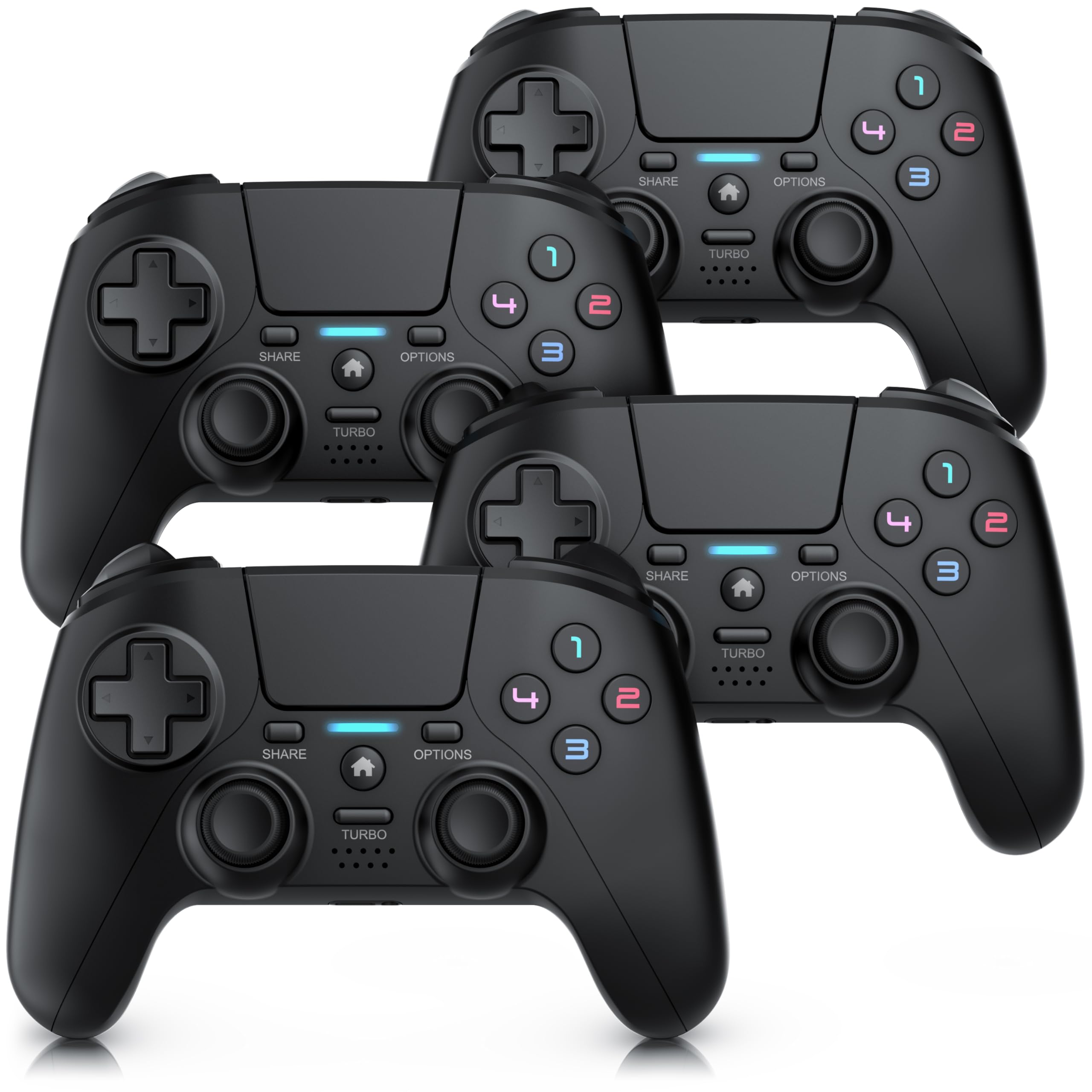 CSL - 4x Wireless Gamepad für PC und PS4 - PC Anschluss - Wireless Controller - Dual Vibration - Headset Ausgang - Turbo Funktion - Touchpad - Share-Taste - eingebauter Lautsprecher