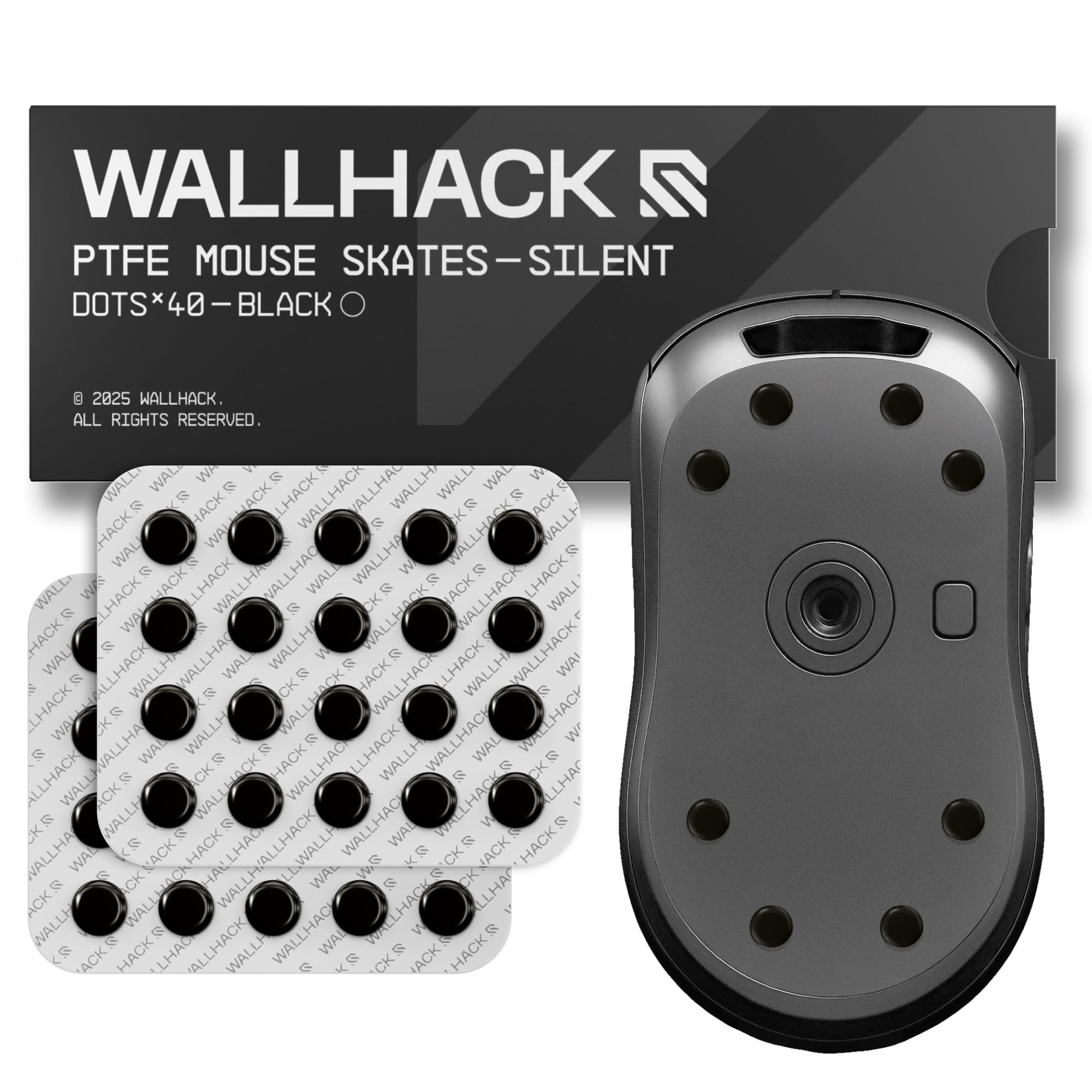 Wallhack PTFE Maus Dot-Skates Still | Universale Premium Skates für Gaming Mäuse | Ultra-Glattes Gleiten auf Stoff & Glaspads | Geschwindigkeit & Kontrolle Anpassen | Schnell & Einfach | Schwarz, 7mm
