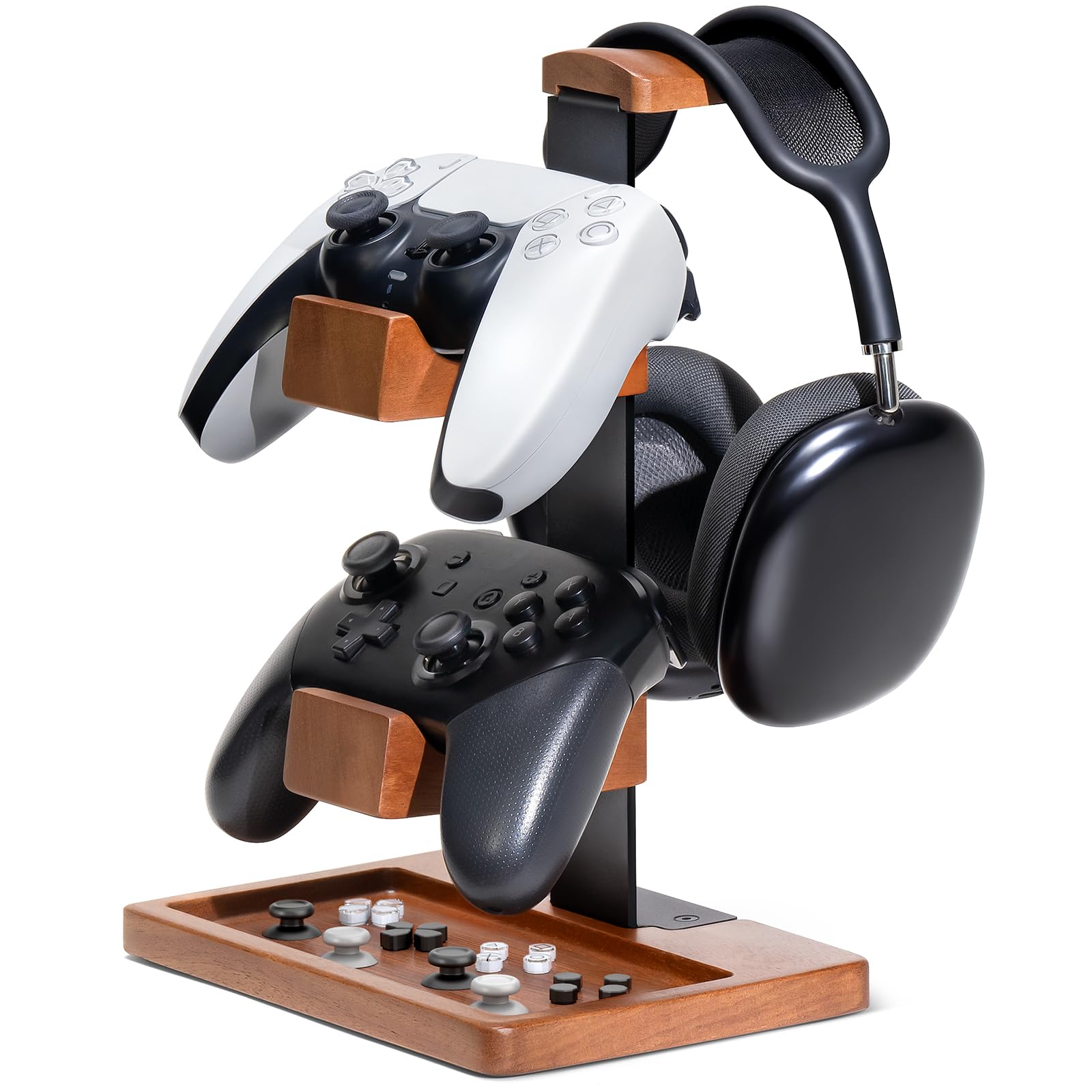 Massivholz-Controller-Halter und Kopfhörer-Ständer, Gaming-Controller-Ständer für Schreibtisch, Dual-Controller-Organizer, passend für Xbox, PS4, PS5, Gamepad, Headset-Halter für Sohn