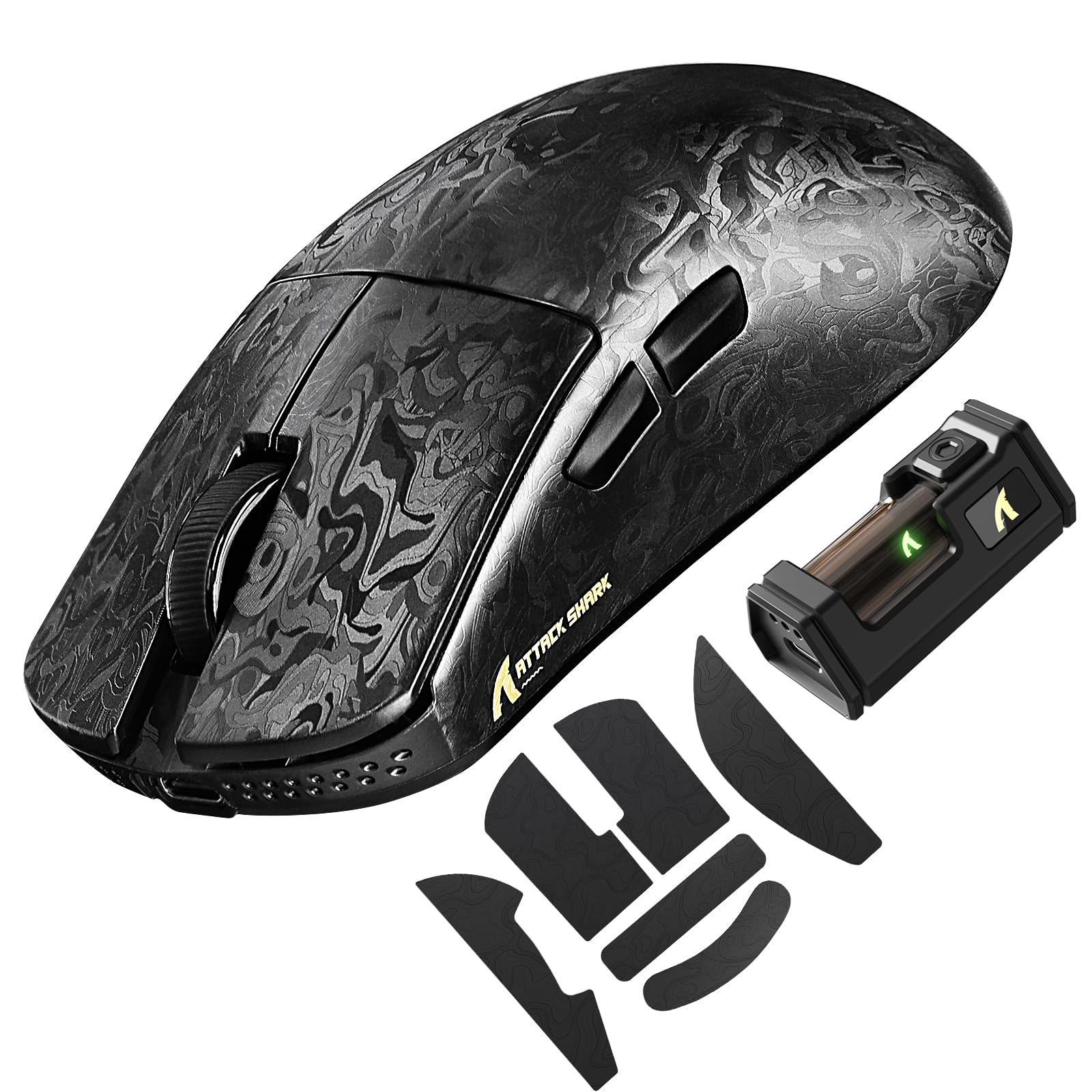ATTACK SHARK R11 Ultra Carbonfaser 8000Hz Kabellose Gaming-Maus, 49g Superlight, 42000 DPI, 20000 FPS, PAW3950MAX, Nordic 52840, Ice-Feel-Beschichtung, BT/2.4G/Kabelgebundene, PC/Mac, Forged Schwarz