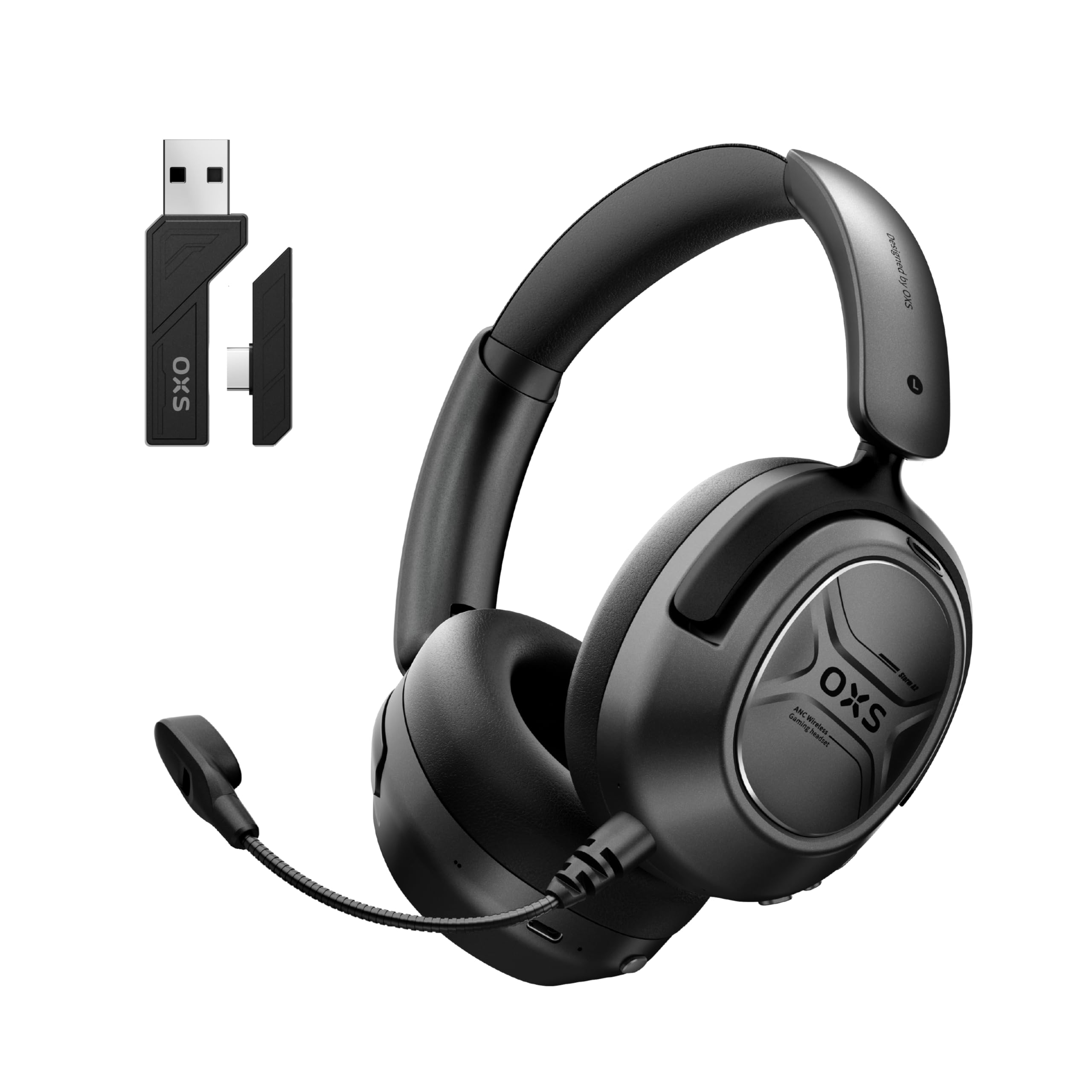 OXS Storm A2 kabelloses Gaming-Headset, Aktive Geräuschunterdrückung, 2,4 GHz Niedrige Latenz & Bluetooth 5.4, Duale EQ-Modi, 70 Stunden Akkulaufzeit, für PC, PS4, PS5, Switch und Handy, Schwarz