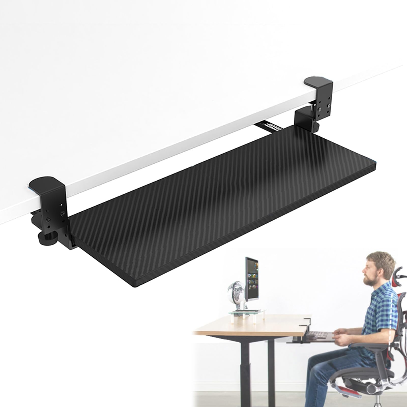 Klemmfreie Tastaturablage, ausziehbare Armlehne, Ablage für Schreibtisch, ausziehbare Tastatur und Maus, Plattform unter dem Schreibtisch, ergonomische Unterstützung für Heimbüro, Gaming