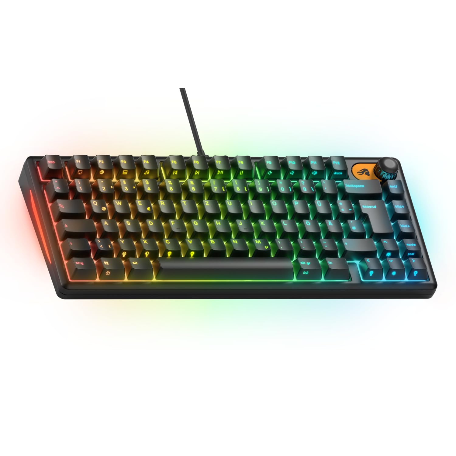 GLORIOUS Gaming Mechanische Keyboard GMBK 75 Percent DE ISO-Layout, Austauschbare MX-Tastenkappen, abnehmbares USB, IP57 Wasser und staubresistent, 10-Zonen RGB-Lichter Deutsche QWERTZ-Belegung
