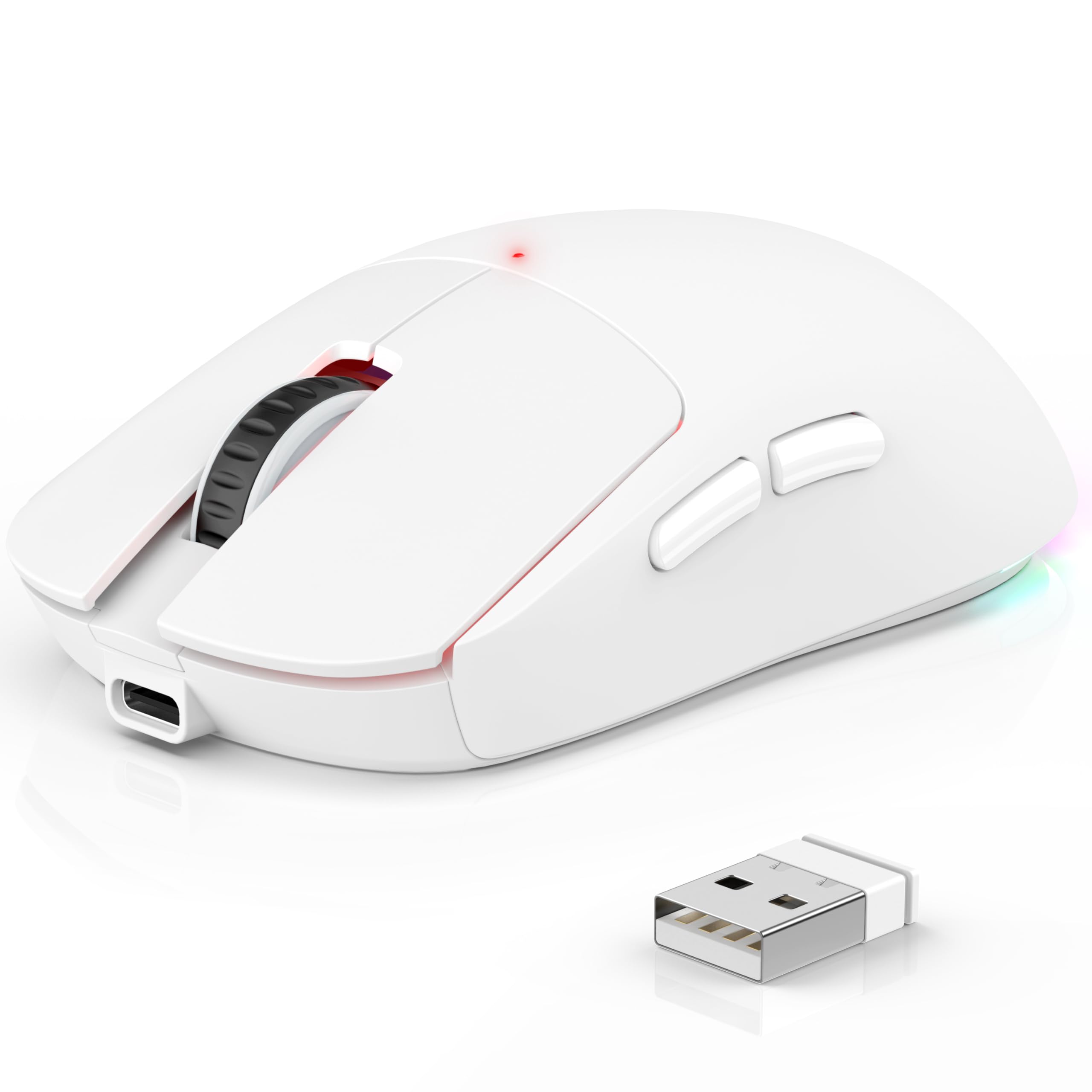3-Modus Kabellose Gaming Maus (BT5.3/2.4GHz/USB-C) – 8000 DPI, 7 Programmierbare Tasten, RGB, Jiggler Modus, 600mAh Akku, Ergonomisch, Leise, Für Büro & Gaming (Weiß, Büro- und Gaming-Maus)