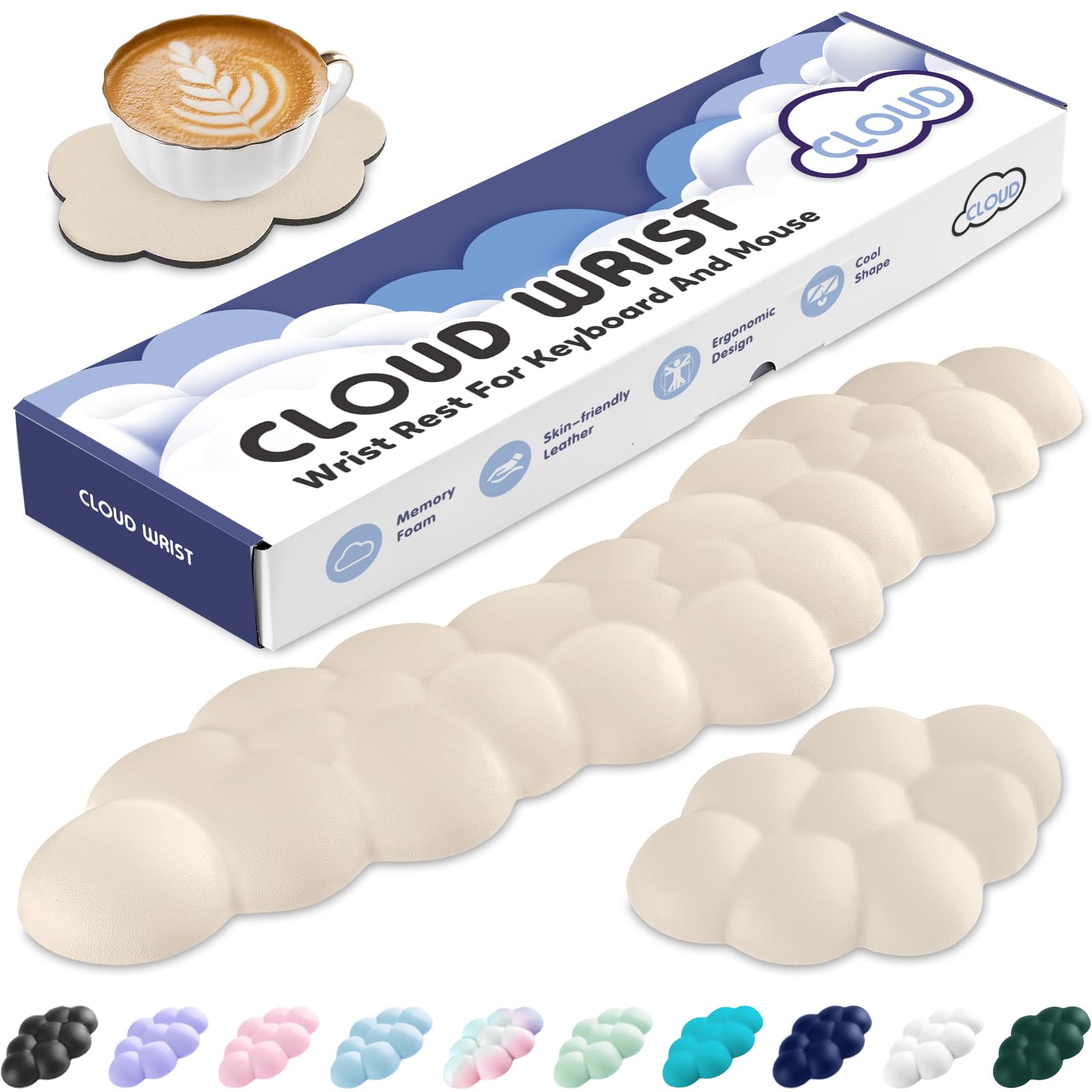 Sushret Handballenauflage Tastatur Wolke, Ergonomische Handauflage Mit PU Leder Memory Schaum, Cloud Wrist Rest, Niedliche Wolken Handgelenkstütze Maus Für PC Gaming Zubehör –Beige