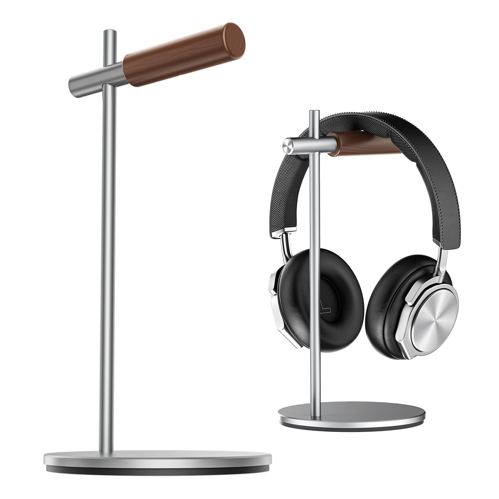 Kopfhörerständer aus Eichenholz, Headset Ständer für Schreibtisch, Universal Halterung Halter für Airpods Max, Bose, Beats, Gaming, VR Display Stand (Silber)