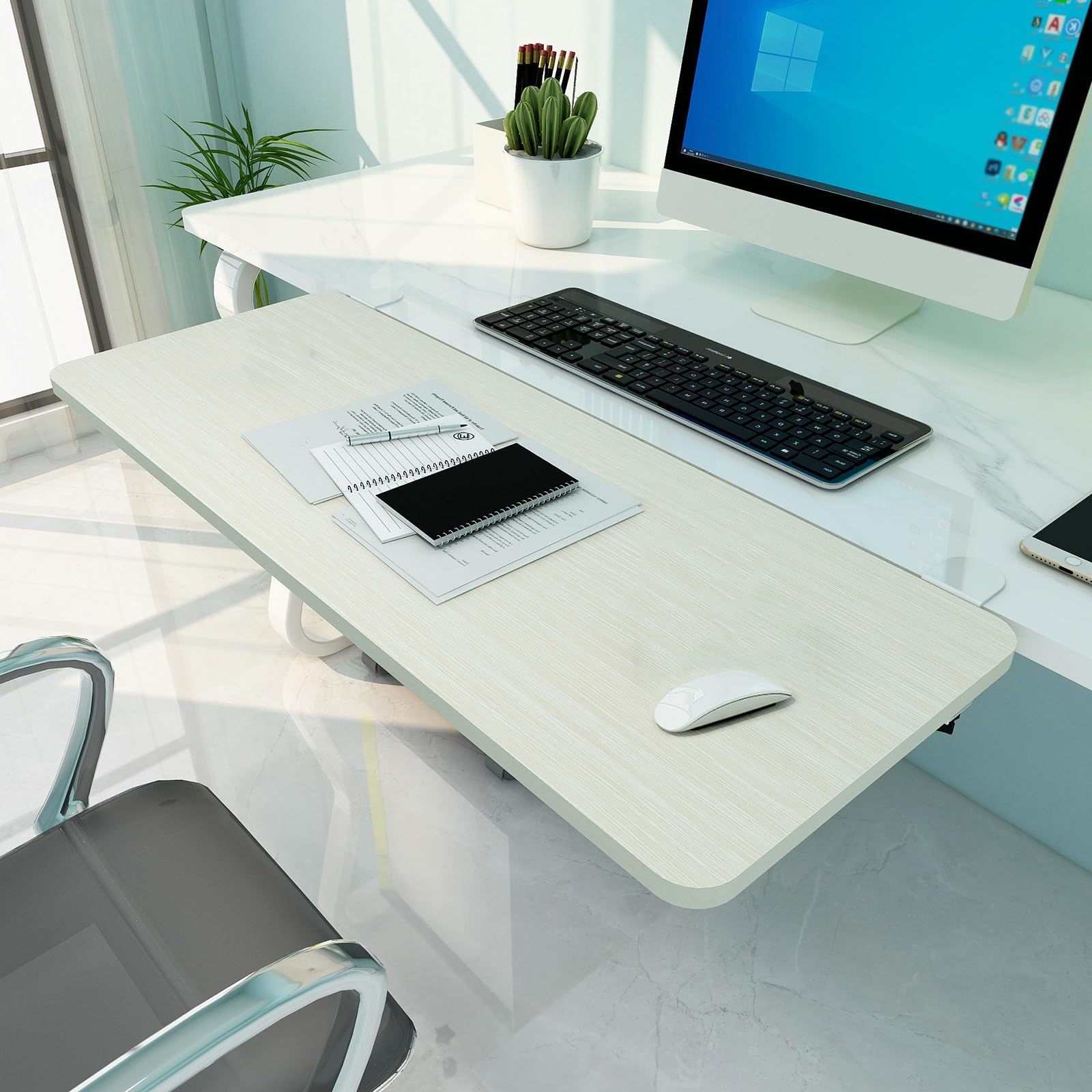 Verstellbare 90° ergonomische klappbare Tastaturablage, Schreibtischstütze aus Holz für Computer und Maus, ideal für Arbeit und Gaming, Größen 55, 65, 75 x 25 cm