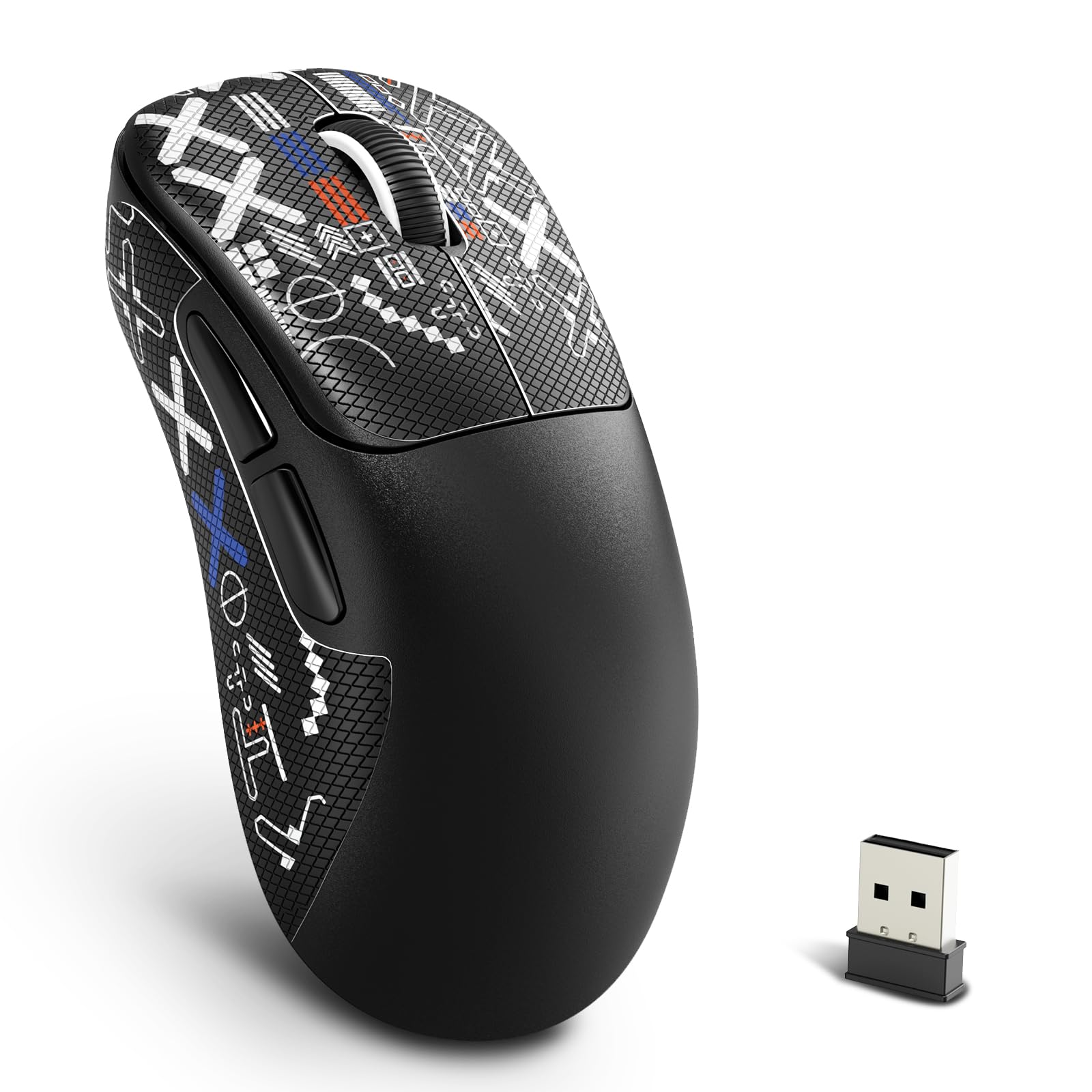 LexonElec HXSJ T700 Ultra-Light Wireless Gaming Mouse, Ergonomischer Formfaktor für Rechtshänder, BT/2,4G Kabellos/USB Wired Computer-Maus mit Grip Tape, Optischer Sensor mit 10K DPI, PC/Mac - Schwarz