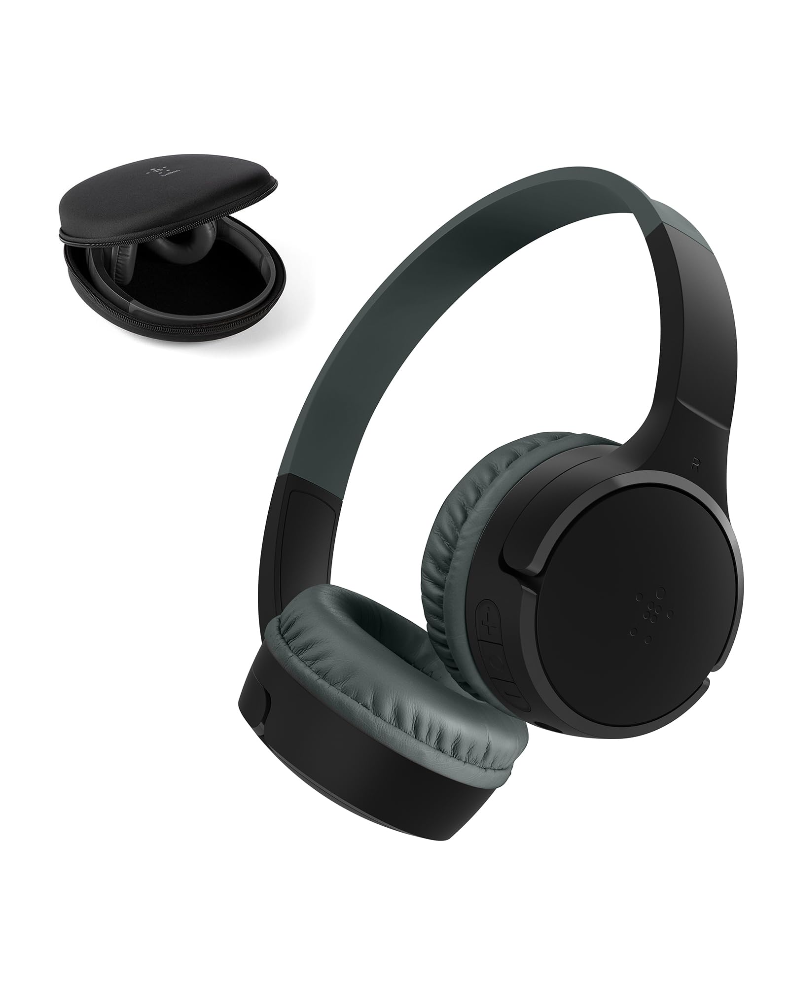 Belkin SoundForm Mini kabelloser Kinderkopfhörer mit integriertem Mikrofon und lustigen Aufklebern, 30 Std. Wiedergabe – Over-Ear-Kopfhörer für Unterricht, Ferien, iPhone, iPad, Galaxy – Schwarz
