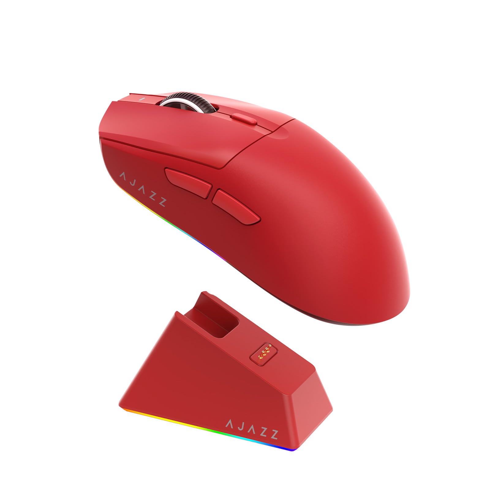 AJAZZ AJ139 V2 MC Wireless Gaming Mouse, PAW3311 Sensor, 24K DPI, 2.4G/USB-C/BT, 500mAh Battery, Ultra-Light 66g, RGB Magnetic Charging Base, 80 Million Clicks Life, Compatible with PC and Mac, Red