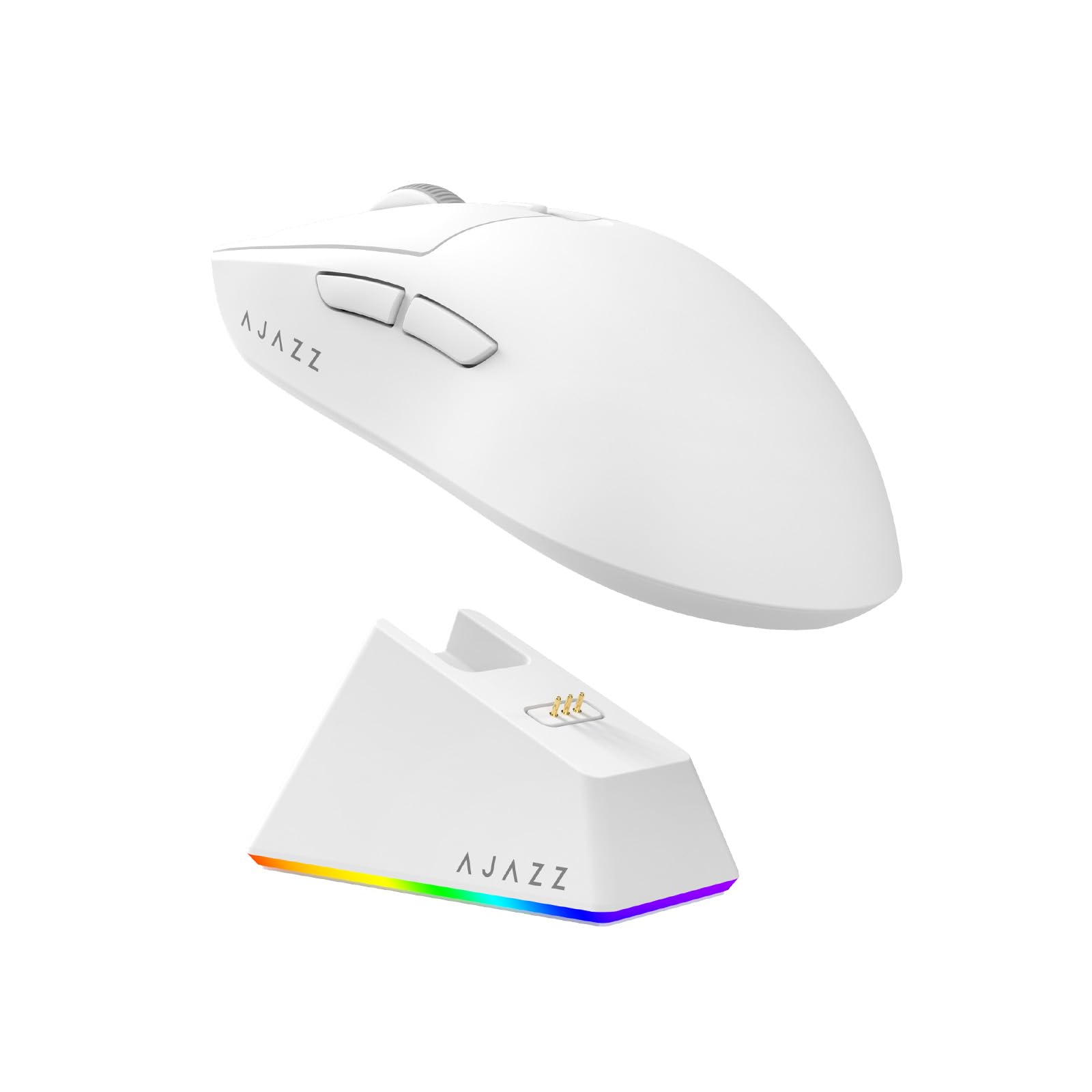 AJAZZ AJ139 V2 MC Wireless Gaming Mouse, PAW3311 Sensor, 24K DPI, 2.4G/USB-C/BT, 500mAh Battery, Ultra-Light 66g, RGB Magnetic Charging Base, 80 Million Clicks Life, Compatible with PC and Mac, White