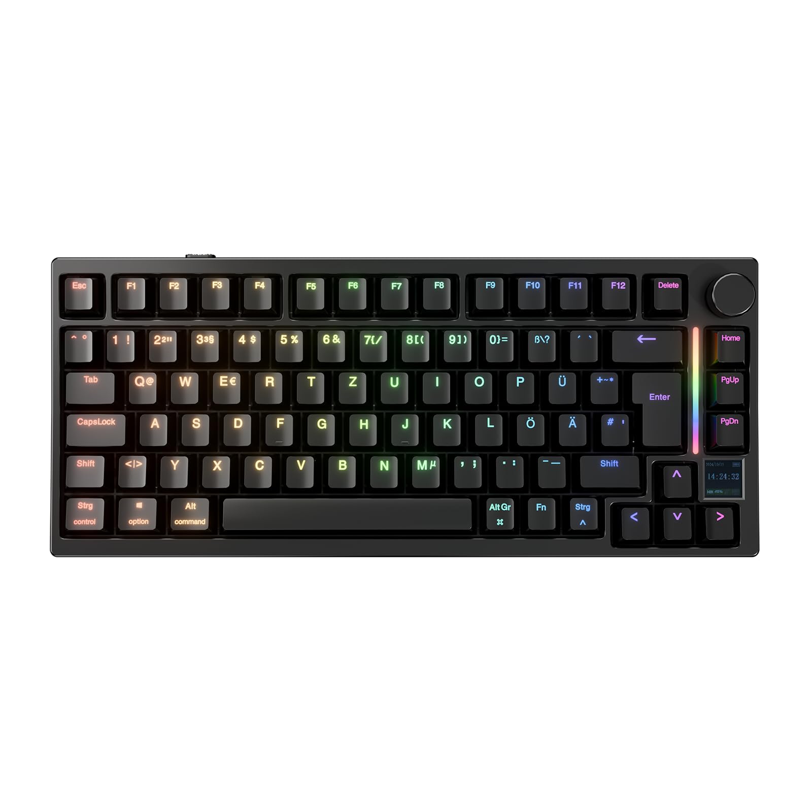 GK GAMAKAY TK75HE V2 Rapid Trigger Kabelloses Gaming Tastatur QWERTZ (ISO-DE Layout) mit TFT Bildschirm,BT/2.4GHz/USB-C 8KHz 0,005mm RT,Hall Effekt Magnetschalter Tastatur (Schwarz Magnetic Mercury)