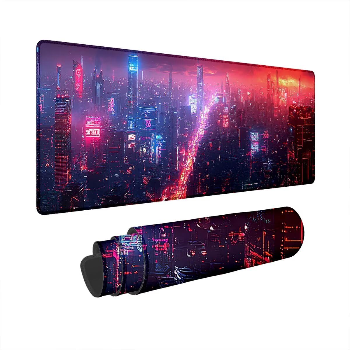 Mauspad Gaming Cyberpunk Mousepad XXL Mauspad 1000x500 mm Schreibtischunterlage Stadt Wasserdicht Mouse Pad Gaming Zubehör Anti-Rutsch Mousepad Schreibtisch Zubehör Maus Pad Geschenke für Männer S-48