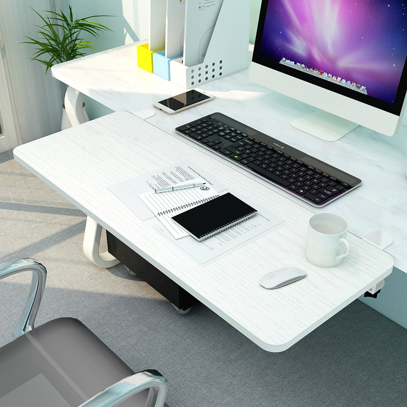Ergonomische 90° faltbare Schreibtisch-Tastaturablage – Computer-Tastatur und Maus, platzsparende Büroerweiterung für Arbeit und Gaming, 55/65/75 x 25 cm