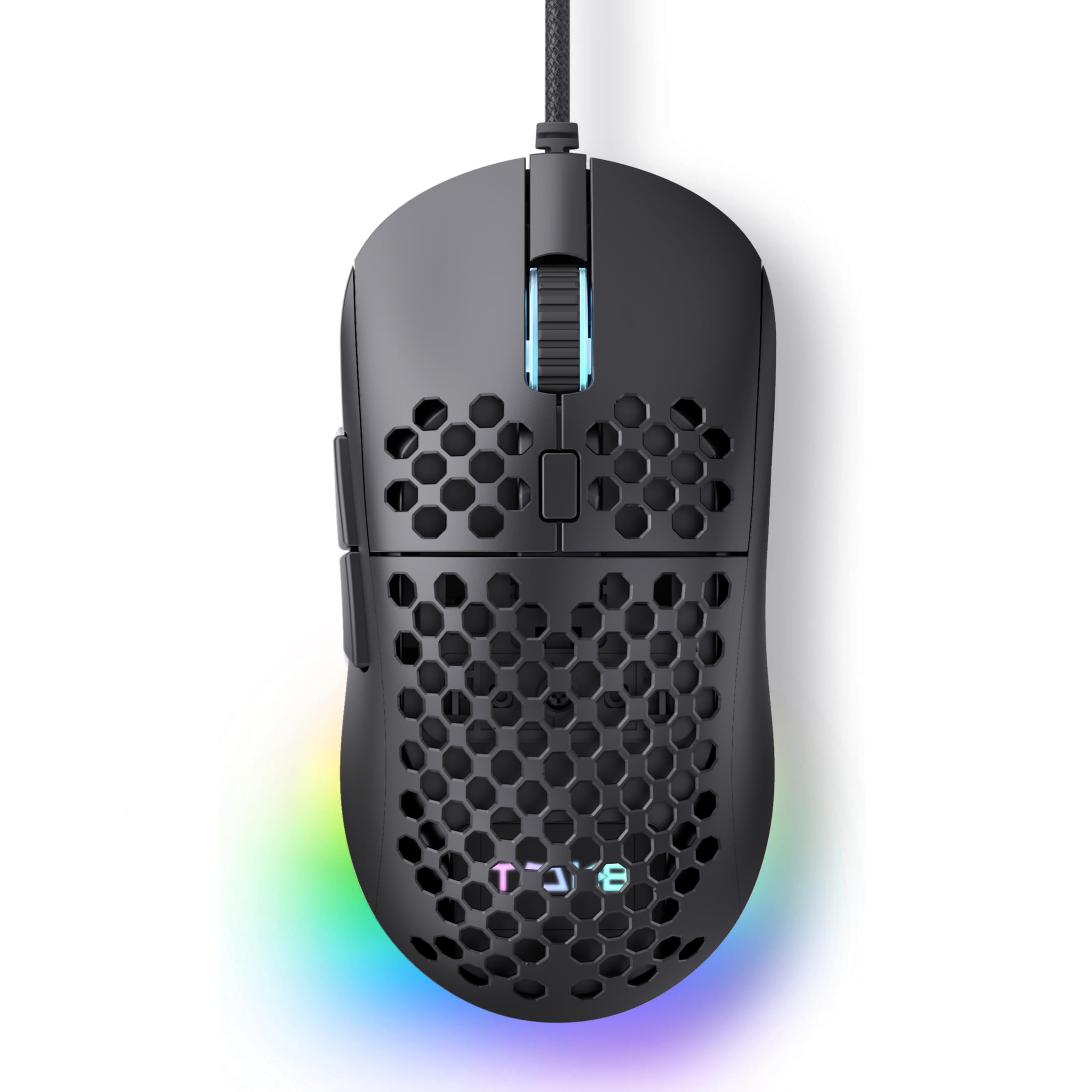Dierya M1SE Gaming Maus mit Kabel, Ultra-Leicht, 12800DPI Sensor, 6 Programmierbare Tasten, RGB-Beleuchtung & Paracord-Kabel - Mattschwarz