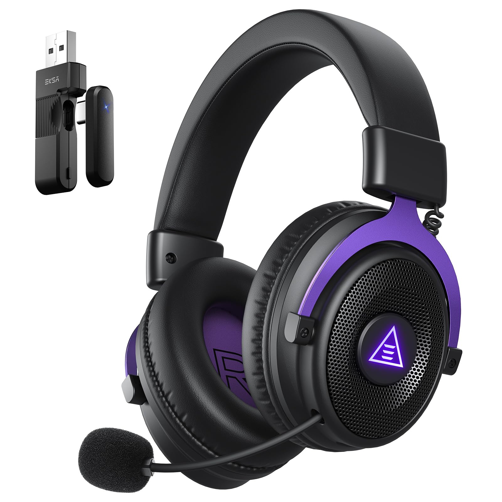 EKSA 2,4GHz Wireless Gaming Headset für PS5/PS4/PC/Switch/Mac, Bluetooth 5.3 Gaming Kopfhörer Kabellos mit Mikrofon, 30ms Latenz, 80 Stunden Akkulaufzeit, LED, USB PC Headset