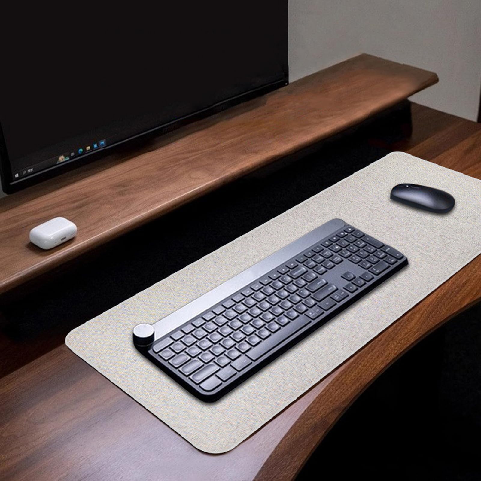 Große Schreibtischunterlage aus Baumwollleinen, rutschfeste Gummi-Unterseite, saugfähiger Tischschutz für Tastatur und Maus, Grau, 119,9 x 59,9 x 0,4 cm, perfekt für Zuhause, Büro und Gaming