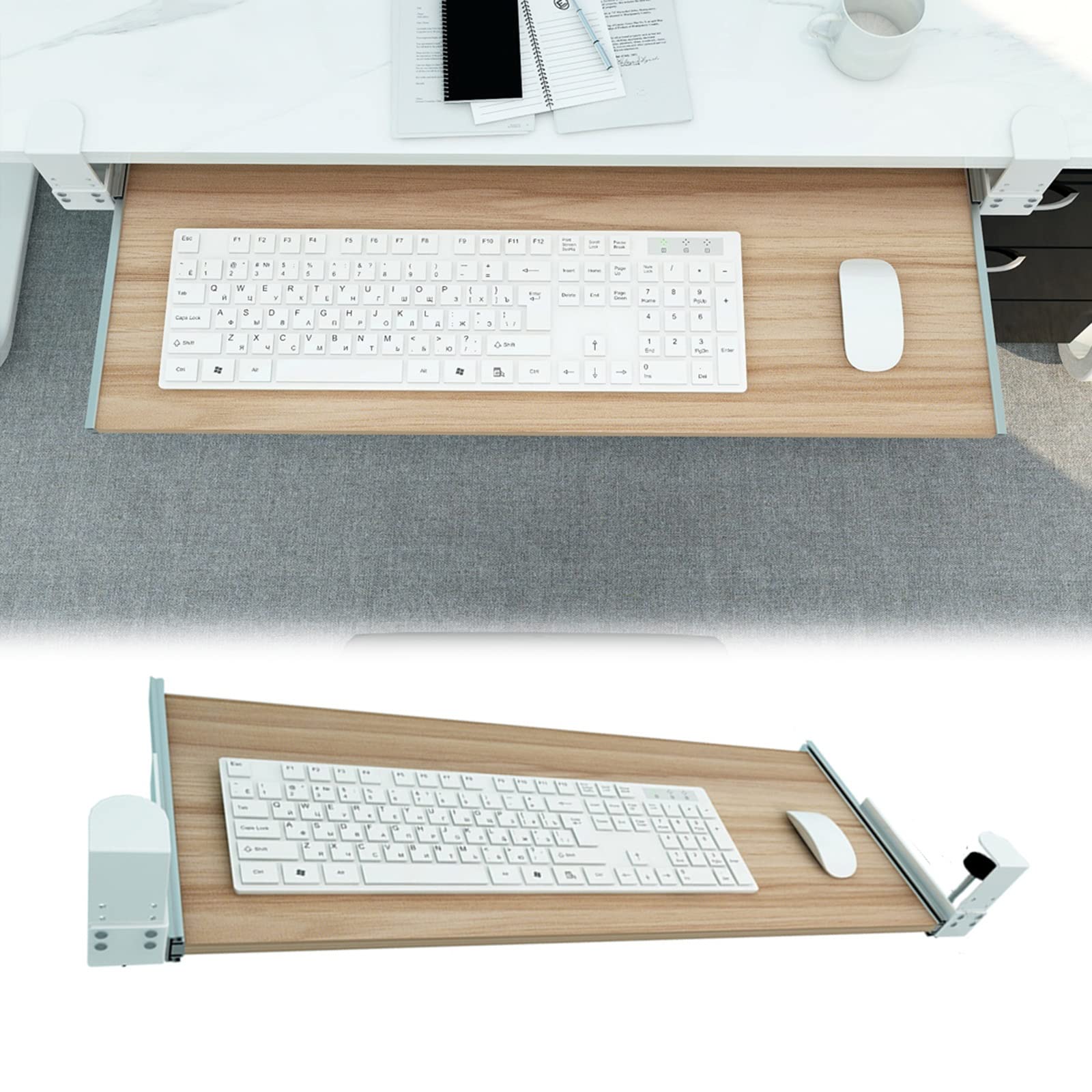 Ergonomische Schreibtischverlängerung für Tastatur und Maus – Tastaturablage aus Holz unter dem Schreibtisch – C-Klemm-Design ohne Bohren – perfekt für Home Office und Gaming Setup