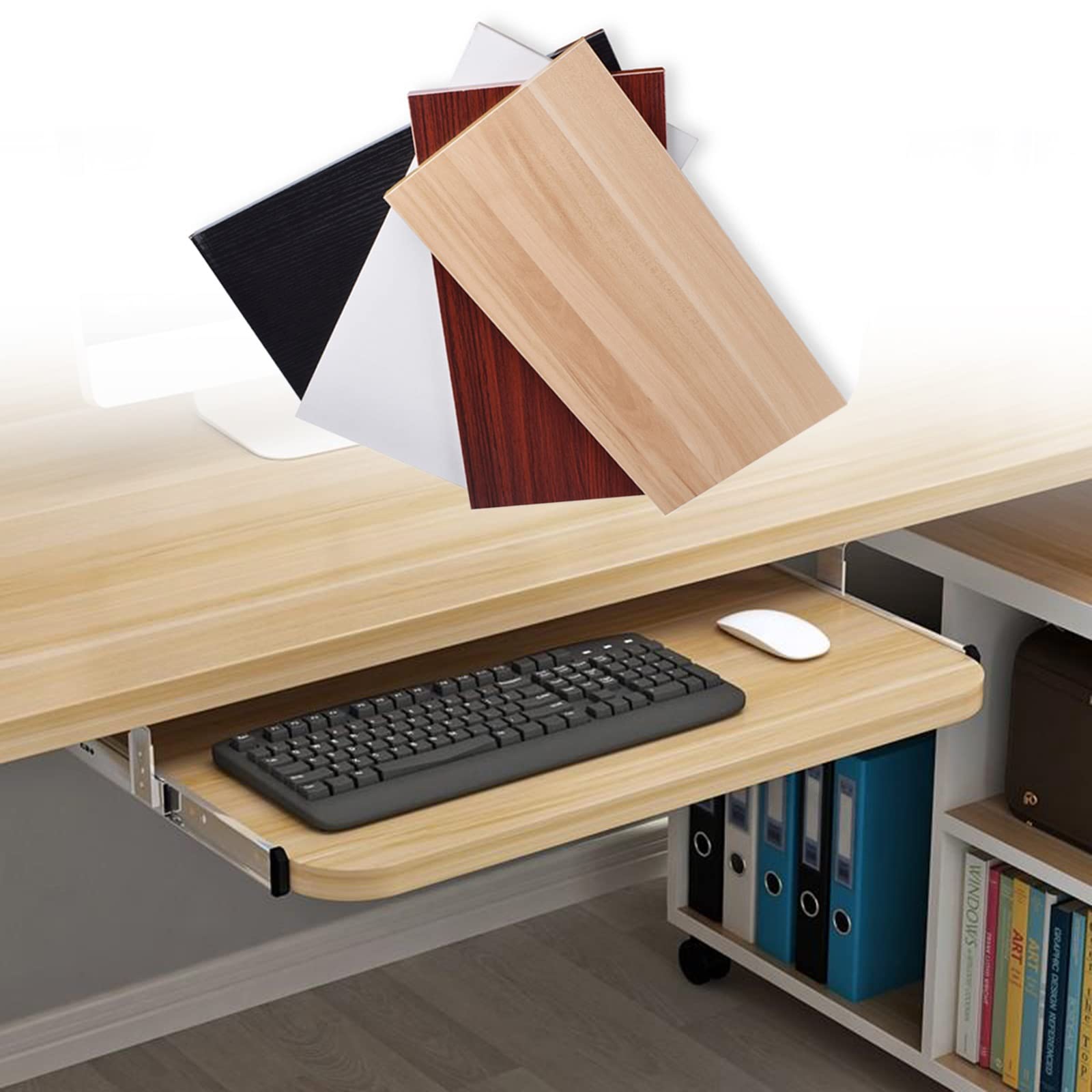 Schreibtischverlängerung aus Holz für Tastatur und Maus, verstellbares Untertischtablett 54/60/70 x 27 cm, Teak-Finish, ideal für Home Office und Gaming Setup
