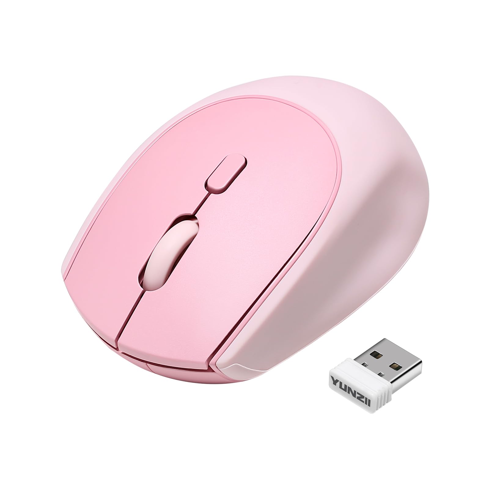 YUNZII C2 Drahtlose Maus, 2,4 GHz Silikon-Lautlose Funkmaus, 3 Verstellbare DPI, 1600 DPI Tracking, Ergonomisch für Laptop/PC/Mac (Rosa)