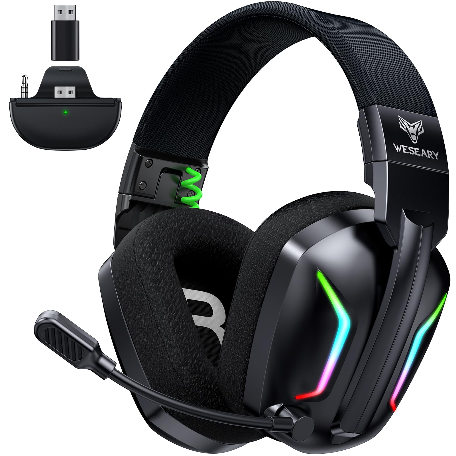 WESEARY WG1 Wireless Gaming Headset für Xbox Series X|S/One, PC, PS5, PS4, Switch, Mac, 2.4GHz & Bluetooth Headset mit Mikrofon, Low Latency, Noise Cancelling, LED Light, 50H Akku
