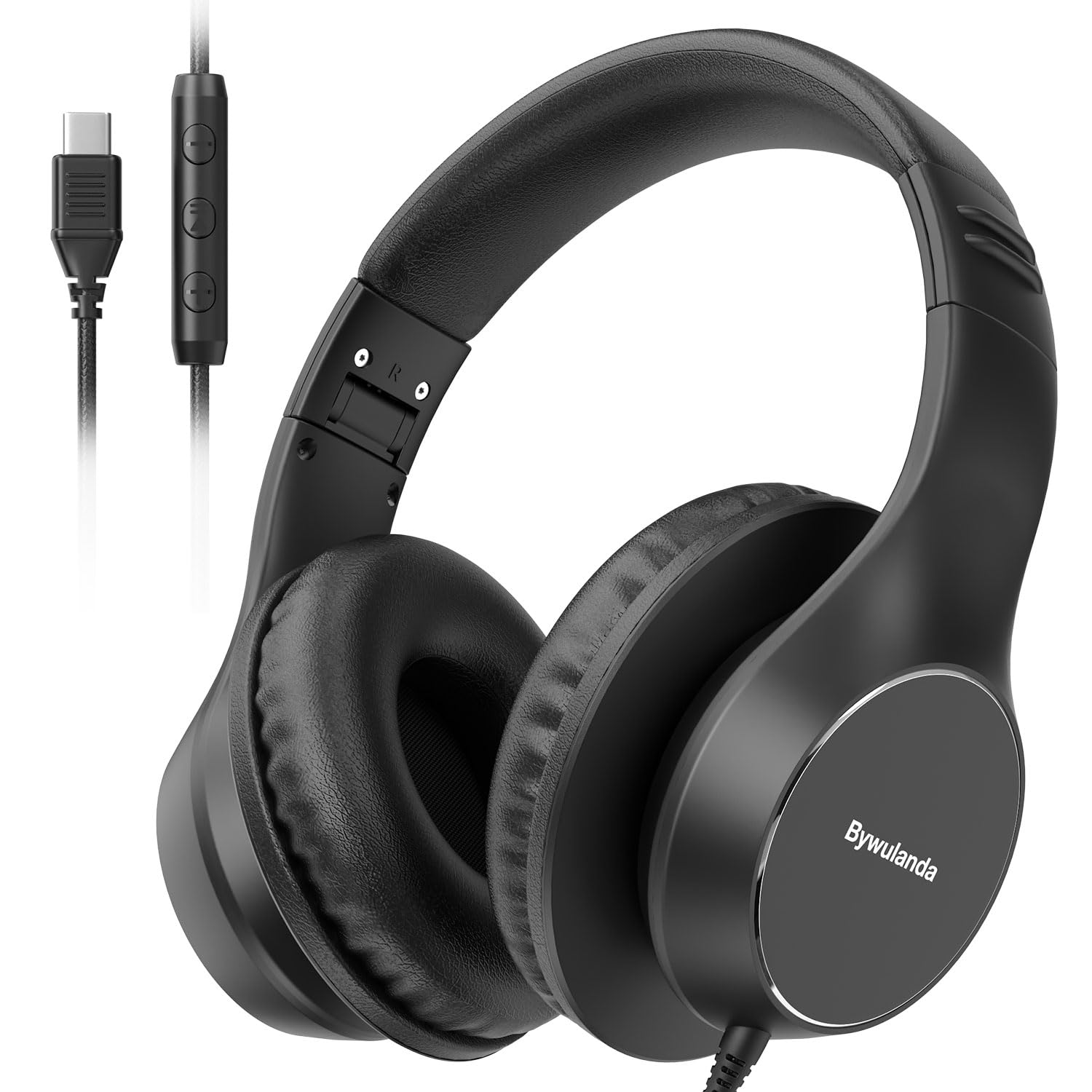 Bywulanda USB-C Kabelgebundene Over-Ear-Kopfhörer, Kabelgebundenes Stereo-Headset mit Mikrofon, Lautstärkeregler, Komfortabler, Faltbarer Kopfhörer für iPhone 15/16/17, Samsung/Laptop/Tablets/Reisen