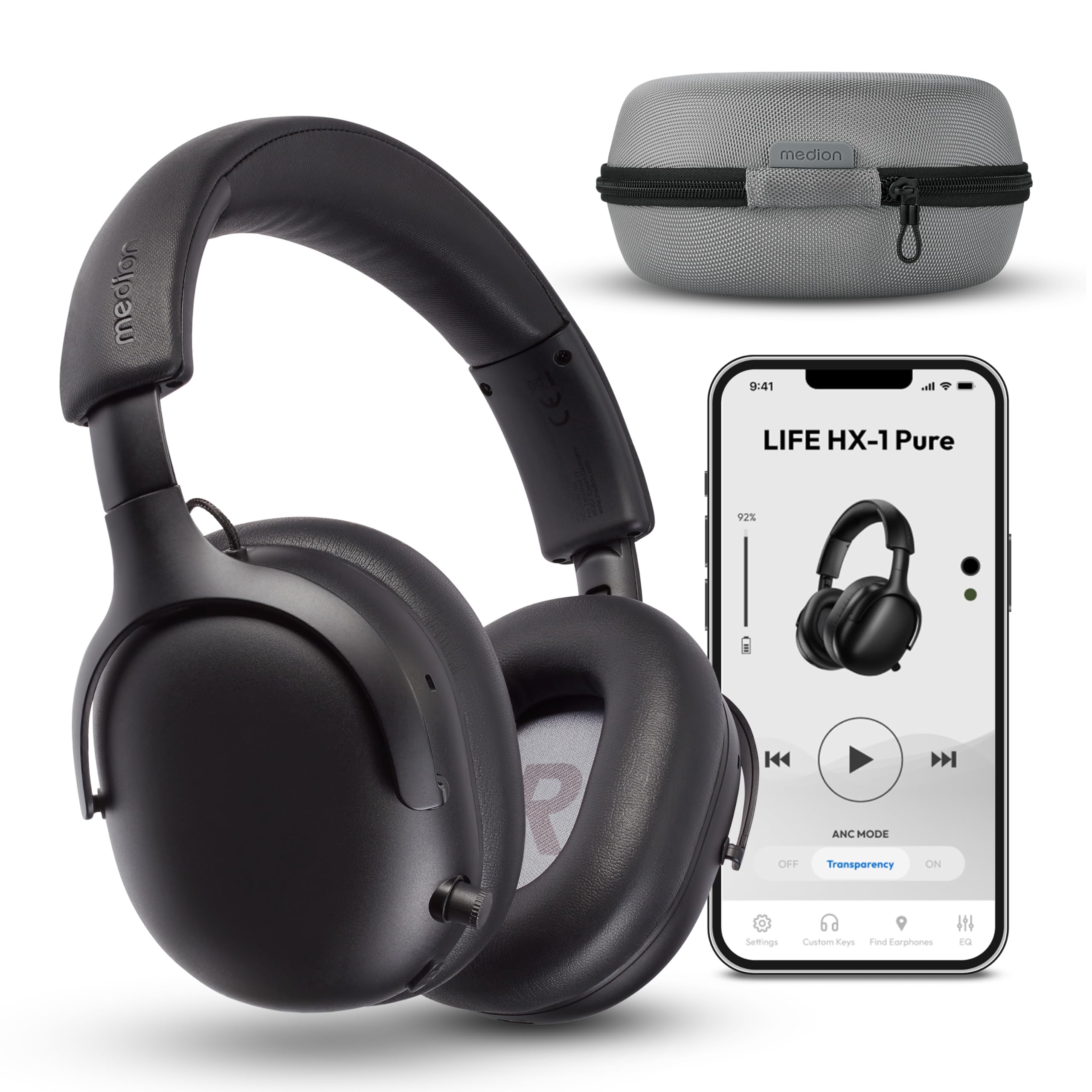 MEDION Over Ear Kopfhörer HX-1 Pure (kabellos, Bluetooth 5.4, Wireless, Passive Noise Isolation, 3+1 EQ Presets, bis zu 100 Stunden Akkulaufzeit, IPX4 Spritzwasserschutz) urban anthrazit