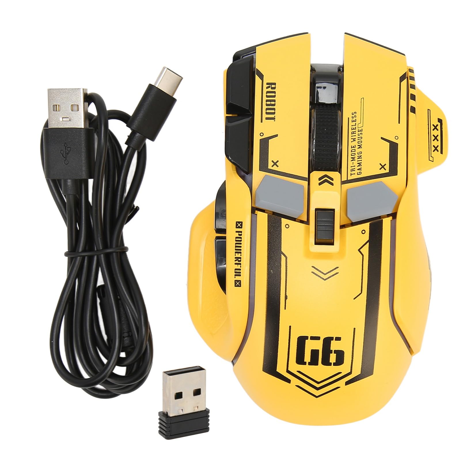 KIMISS Wireless Maus -Laptop -Gaming Gaming Maus 2,4 G Wired 3 Modus 5 DPI Game mit 11 RGB Licht (Yellow)