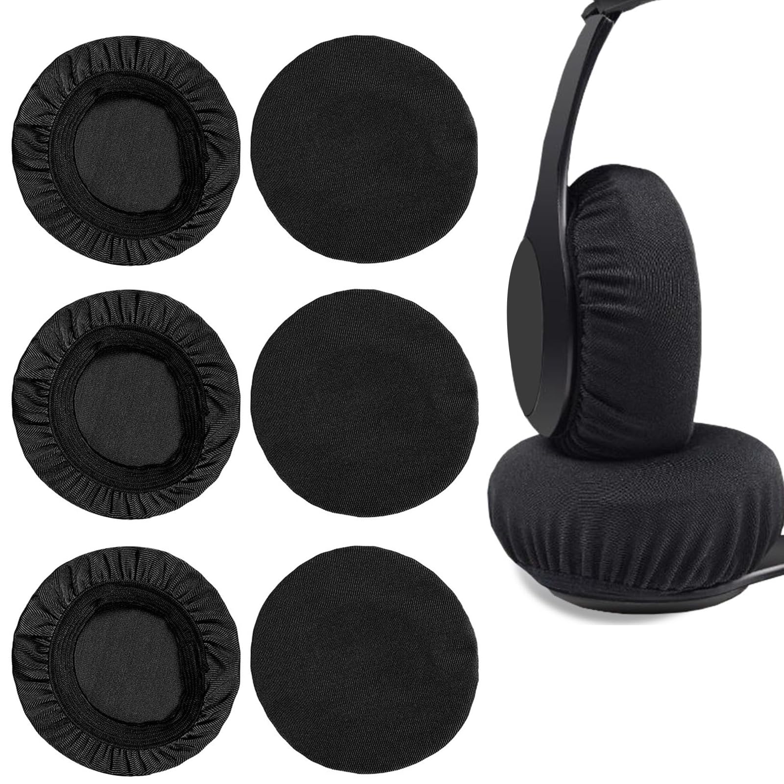 6 Stück Dehnbare waschbare Kopfhörer-Abdeckungen, Kopfhörer Schutz überzug, Kopfhörer Überzug, Ohrpolster Abdeckungen, für Fitnessstudio, Gaming, Schützen Sie Das Headset, Schwarz (6 bis 8 cm)