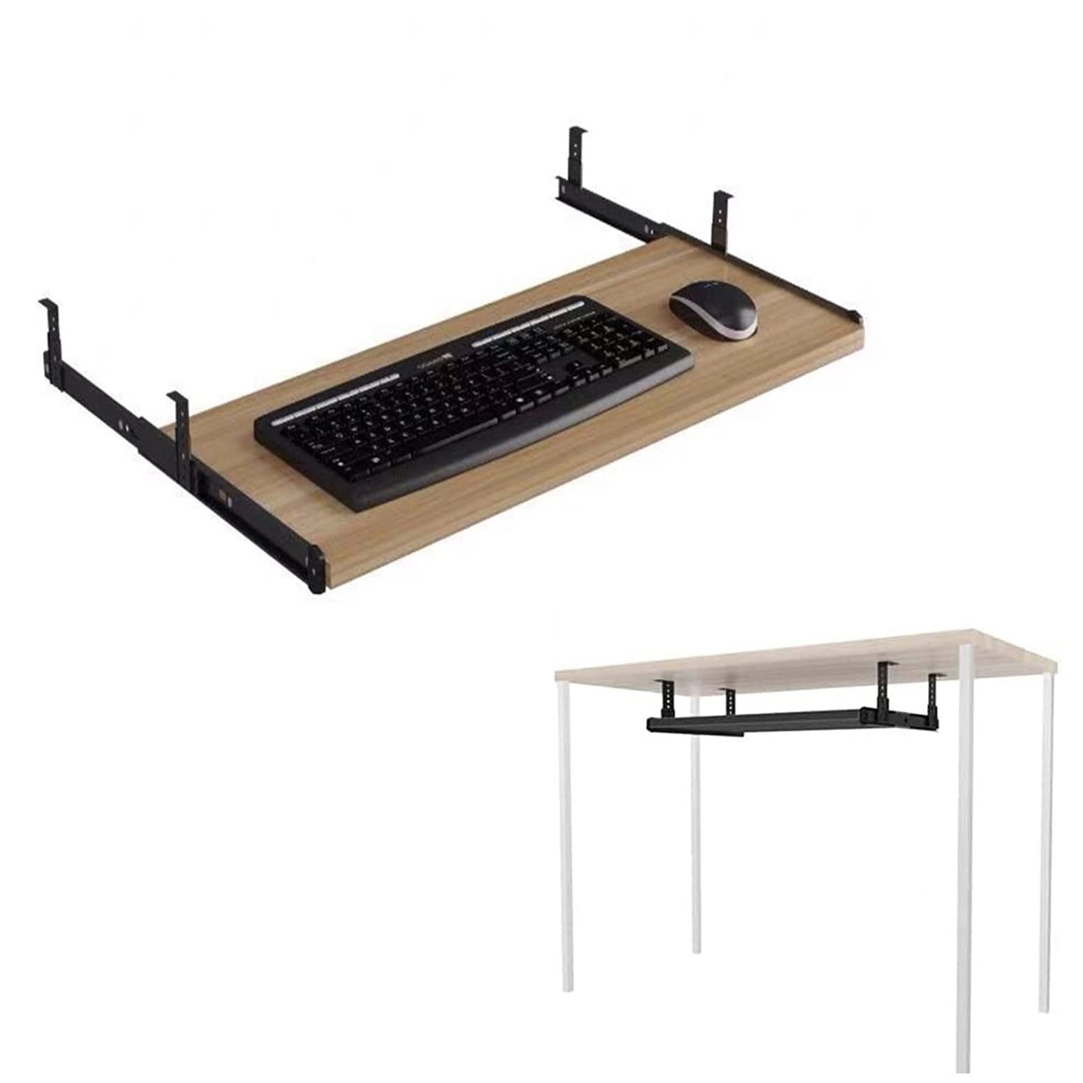 Tastaturablage unter dem Schreibtisch, ergonomischer Tastaturschieber und Maus-Aufbewahrung, passend für 54/60/70 x 27 cm Schreibtische, Walnussholz-Finish, perfekt für Heimbüro und Gaming-Setup