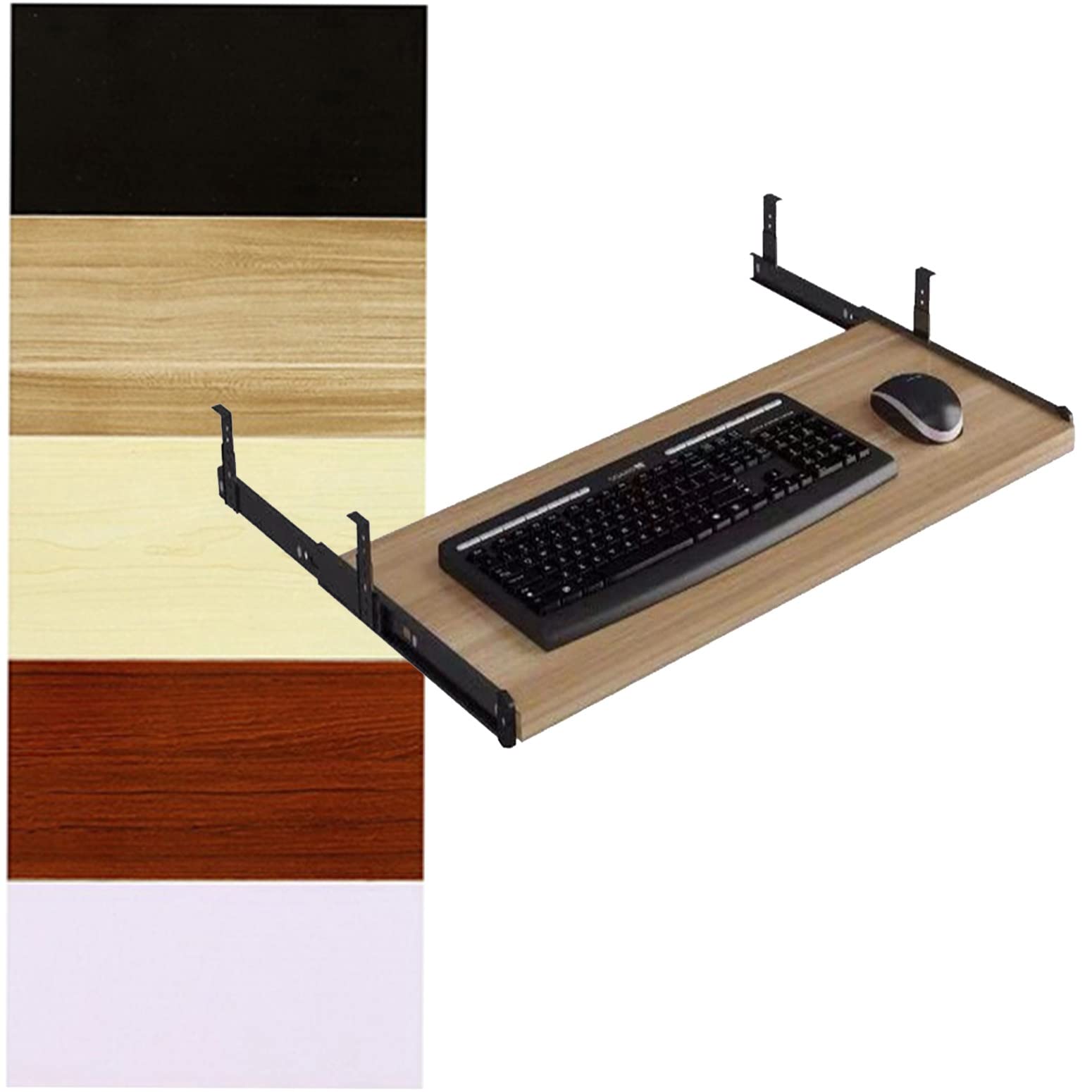 Verstellbare Tastaturablage, 60 x 27 cm, ausziehbare Maus-Schublade, kompatibel mit 5 Höheneinstellungen, Teakholz-Finish, perfekt für Heimbüro und Gaming