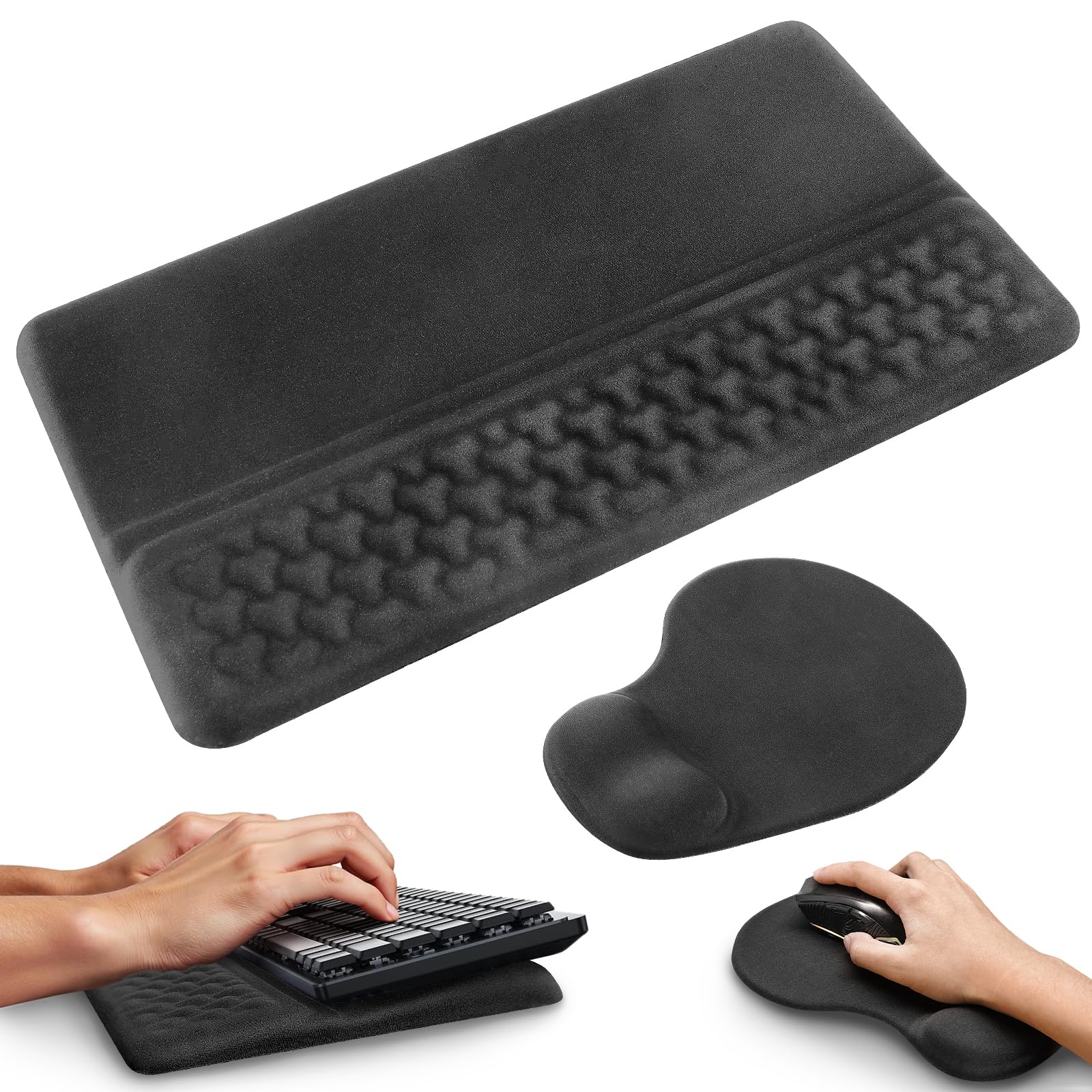 Ergonomisches Mauspad & Tastatur unterlage mit Handballenauflage, Memory Foam Wrist Rest Set, Rutschfest Ergonomie Maus Handgelenkauflage Gel Mousepad für Büro Computer Tippen Gaming