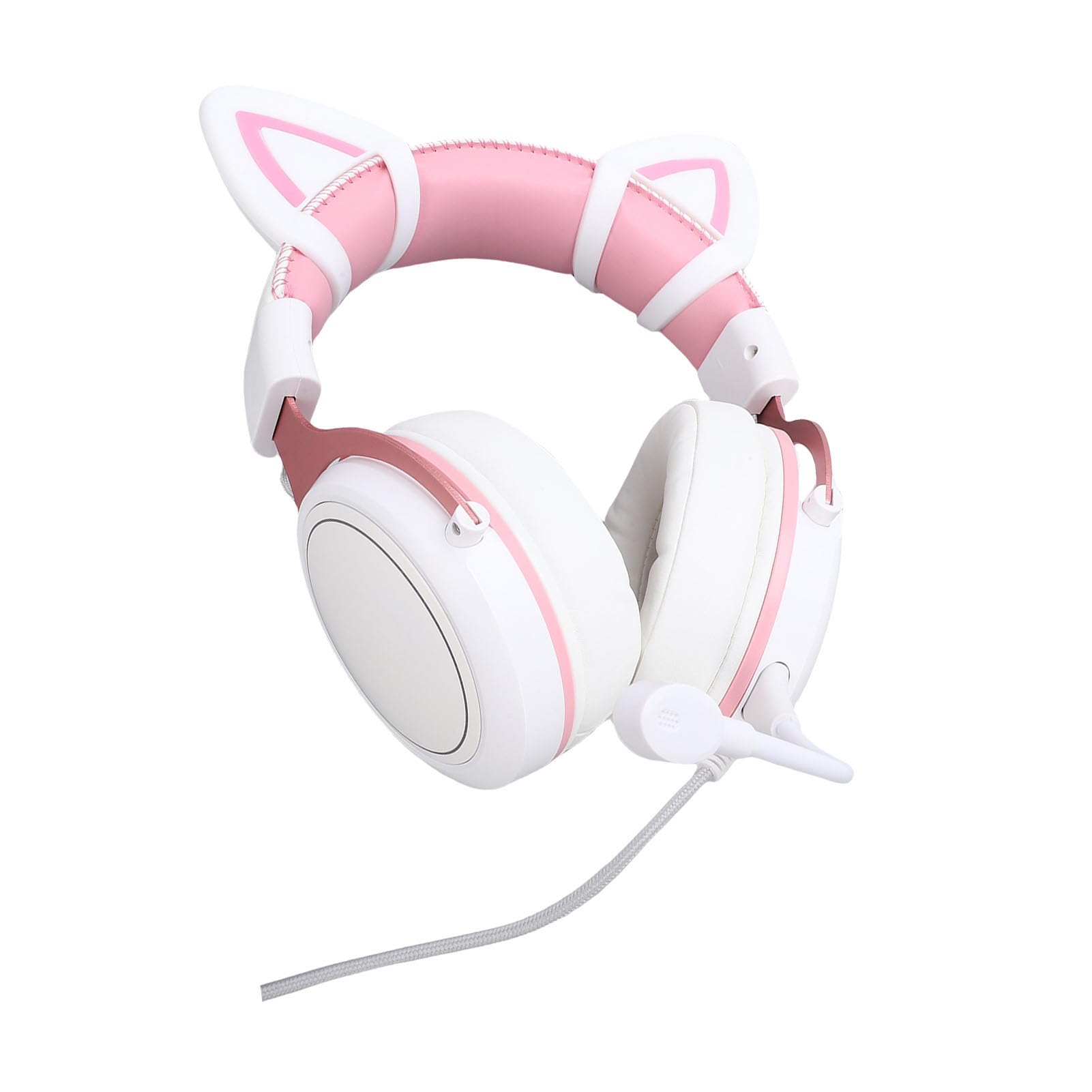 Denash PC Gaming Headset Gaming Headset, Rauschreduzierung über Ohrhörer -Kopfhörer mit MIC, RGB Luminous, High Definition, Immersives Erlebnis (Weißrosa mit Katzenohren Dekor)