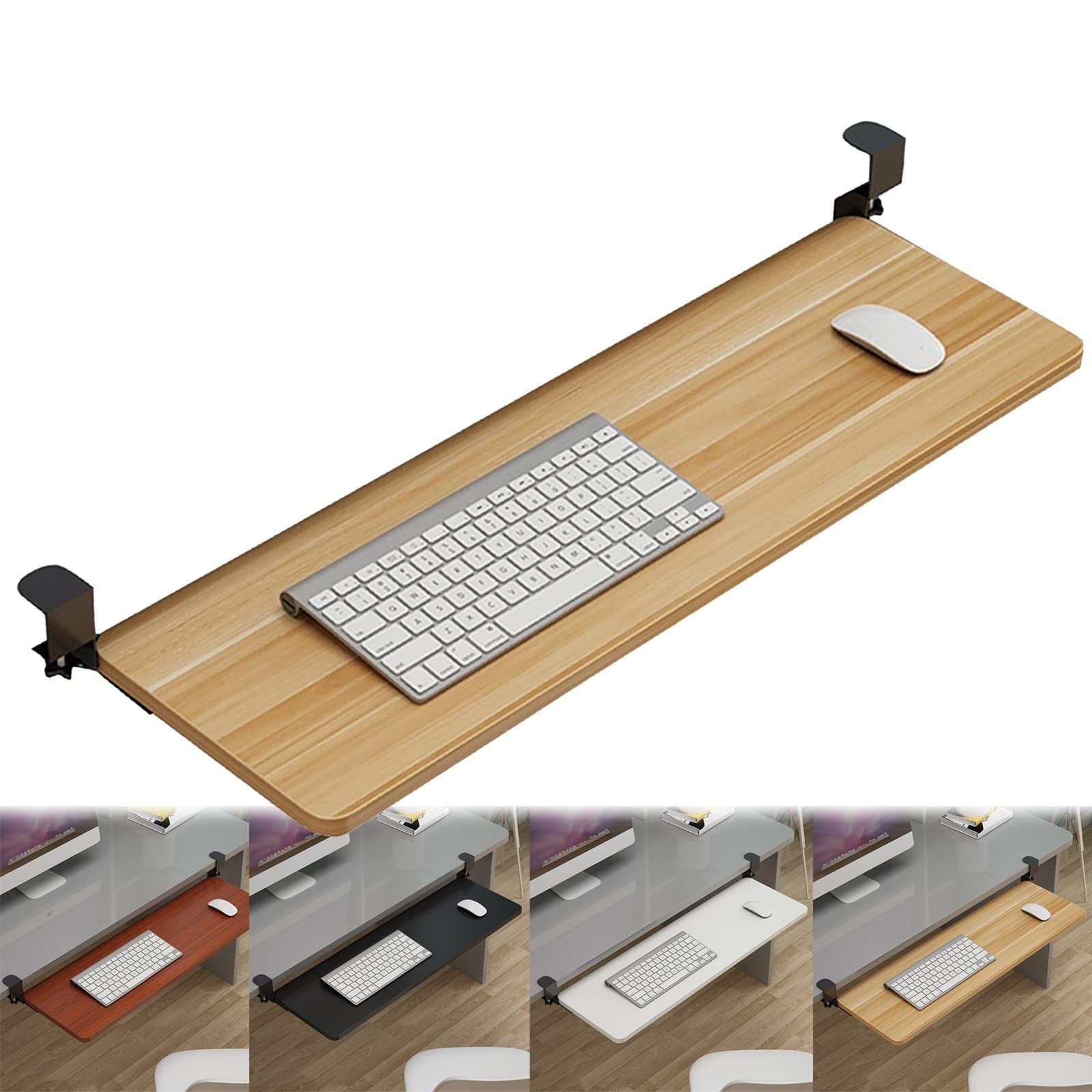 Tastatur- und Maus-Erweiterungsablage in voller Größe – verschiebbare Tastaturablage mit Klemmhalterung – Walnussholz-Finish, 52 x 25 cm – ideal für Home Office und Gaming Setup