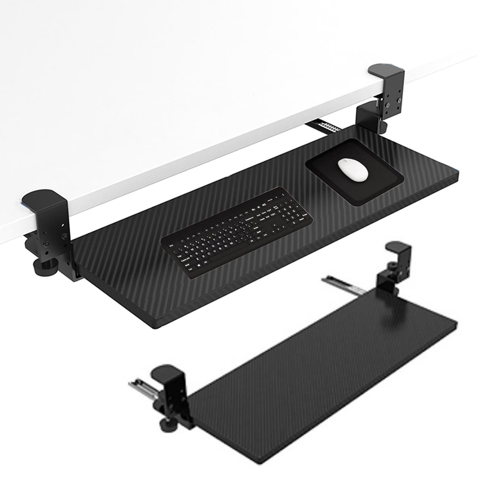 ER Tastaturablage Klemme unter dem Schreibtisch - Unterstützt Tastaturen & Mäuse, 65 x 24 cm, verstellbare Tastaturschubladenplattform, Schwarz, ideal für Home Office & Gaming Setup