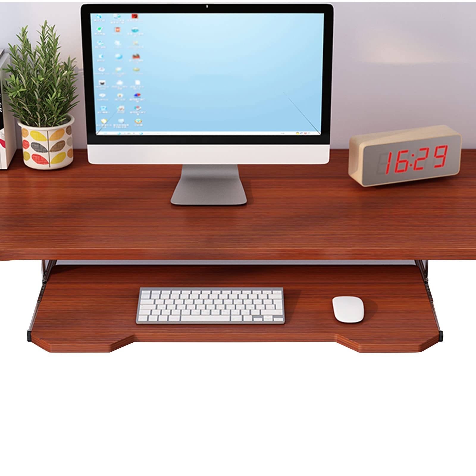 Er Tastatur- und Maus-Plattform, 35,6 cm leise Schienen, verstellbare Schiebeablage, B-Teak-Finish, 60 x 27 cm, perfekt für Home Office & Gaming