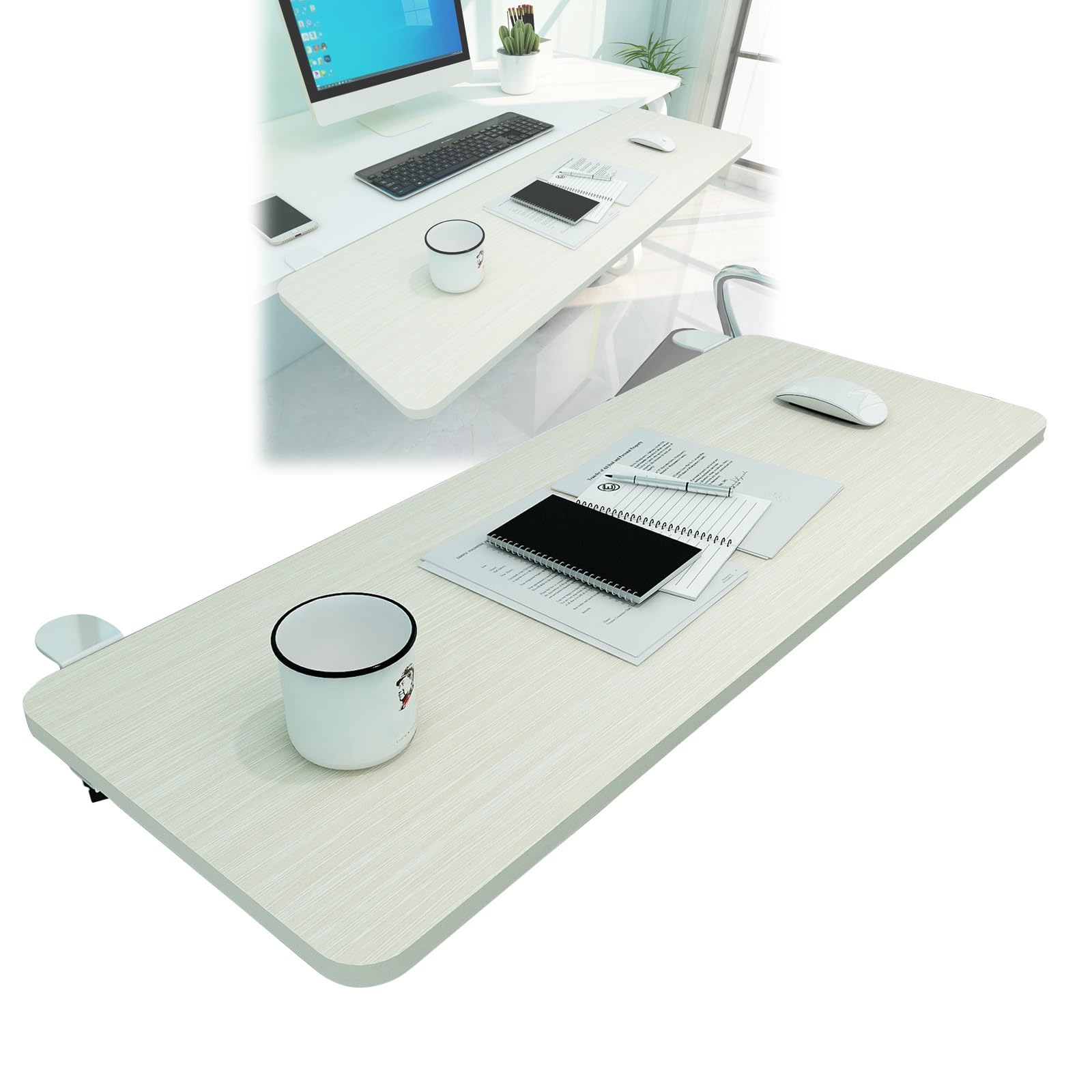 Er Schreibtischverlängerung für Computer-Tastatur und Maus-Plattformen, 90° faltbar, volle Ellenbogenstütze, Holz, 55 x 25 cm, perfekt für Home Office & Gaming Setup