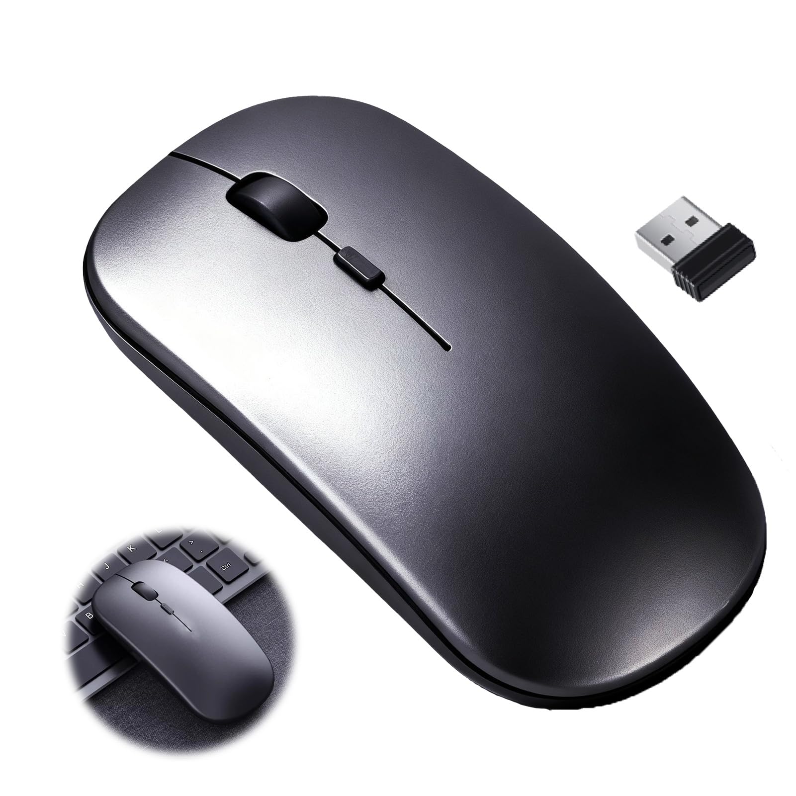 Maus Kabellos 2,4G, Bluetooth Maus, Leises Design, USB Funkmaus, Ergonomische Drahtlose Funkmaus für Laptops, Kompatibel mit PC, MacBook, Tablet (Grau)