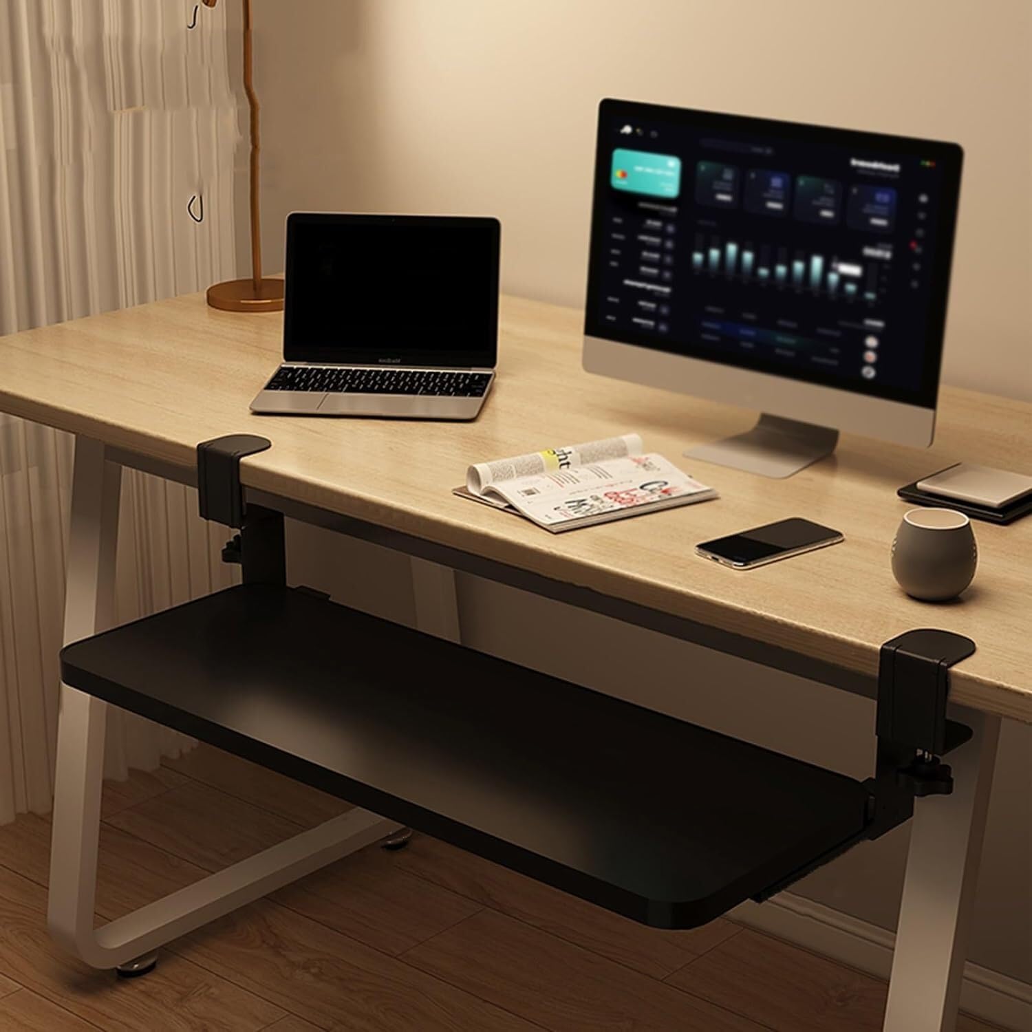 Ergonomische, verstellbare Untertisch-Tastaturablage mit C-Klemme, platzsparende Schublade für Tastaturen und Mäuse, einfache Installation, ideal für Home Office & Gaming Setup