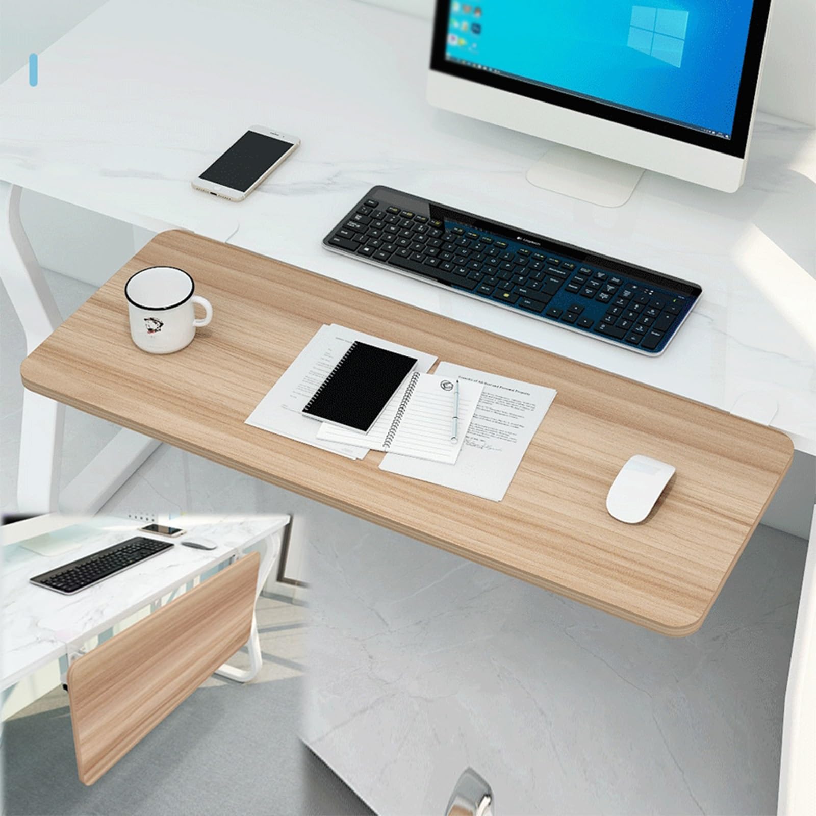 Ergonomische Schreibtischverlängerung für Tastatur und Maus, 90° faltbar, Walnussholz, platzsparendes Design für Home Office und Gaming, 75 x 25 cm, erhöht Komfort und Produktivität