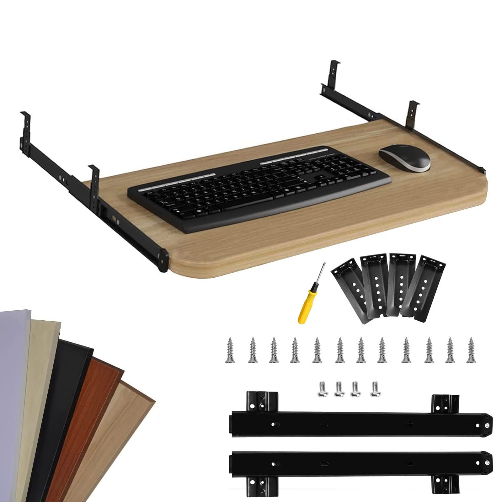 Ergonomische Tastaturablage aus Walnussholz, verstellbare Schreibtischverlängerung mit ausziehbarer Schublade und Maus-Plattform, unterstützt 25 kg, 69,8 x 26,9 cm, für Heimbüro, Gaming und