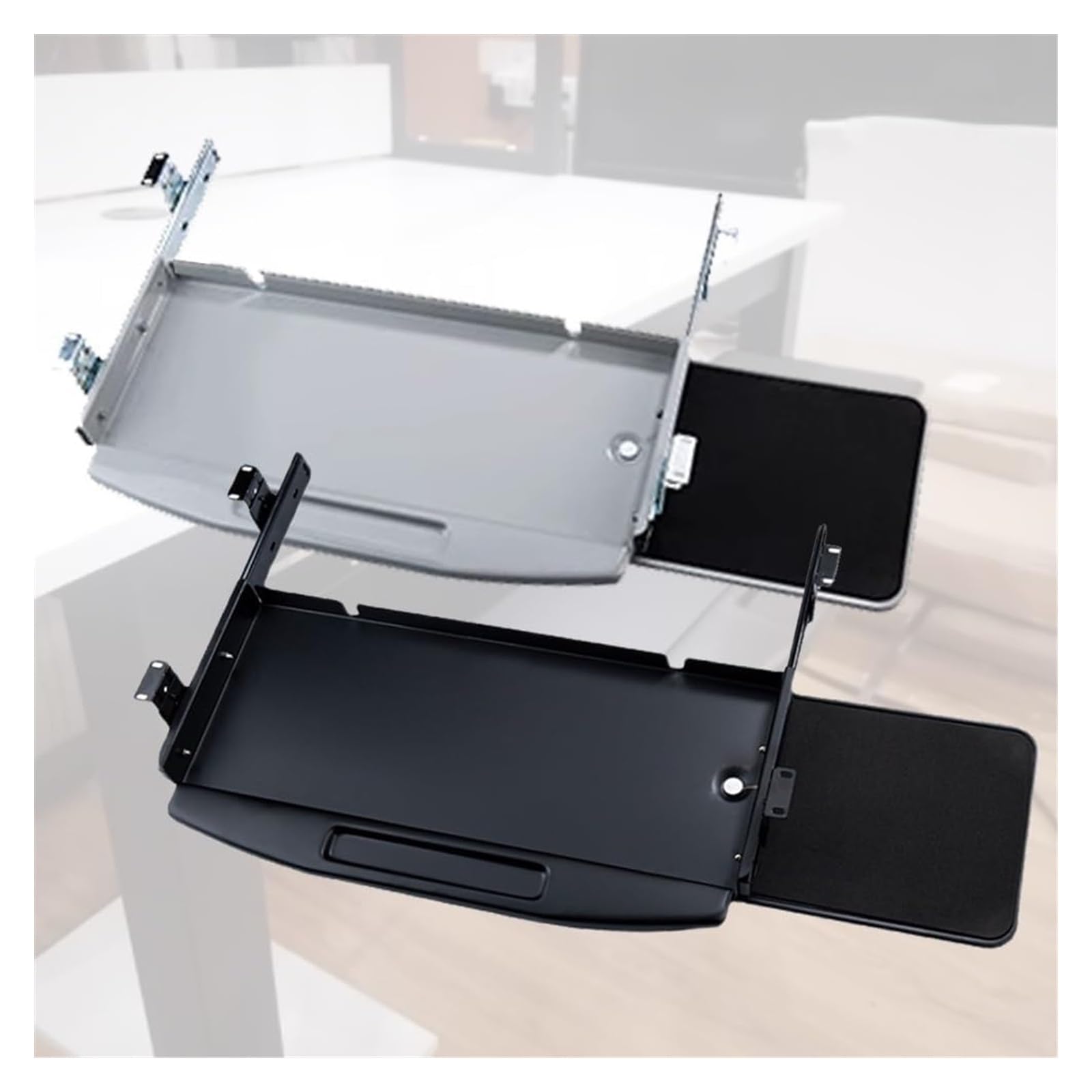 Verstellbare ergonomische Tastaturablage und Maus-Plattform, aus robustem Stahl, ausziehbare Ablage für Komfort und platzsparend, perfekt für Heimbüro und Gaming-Setup (schwarz)