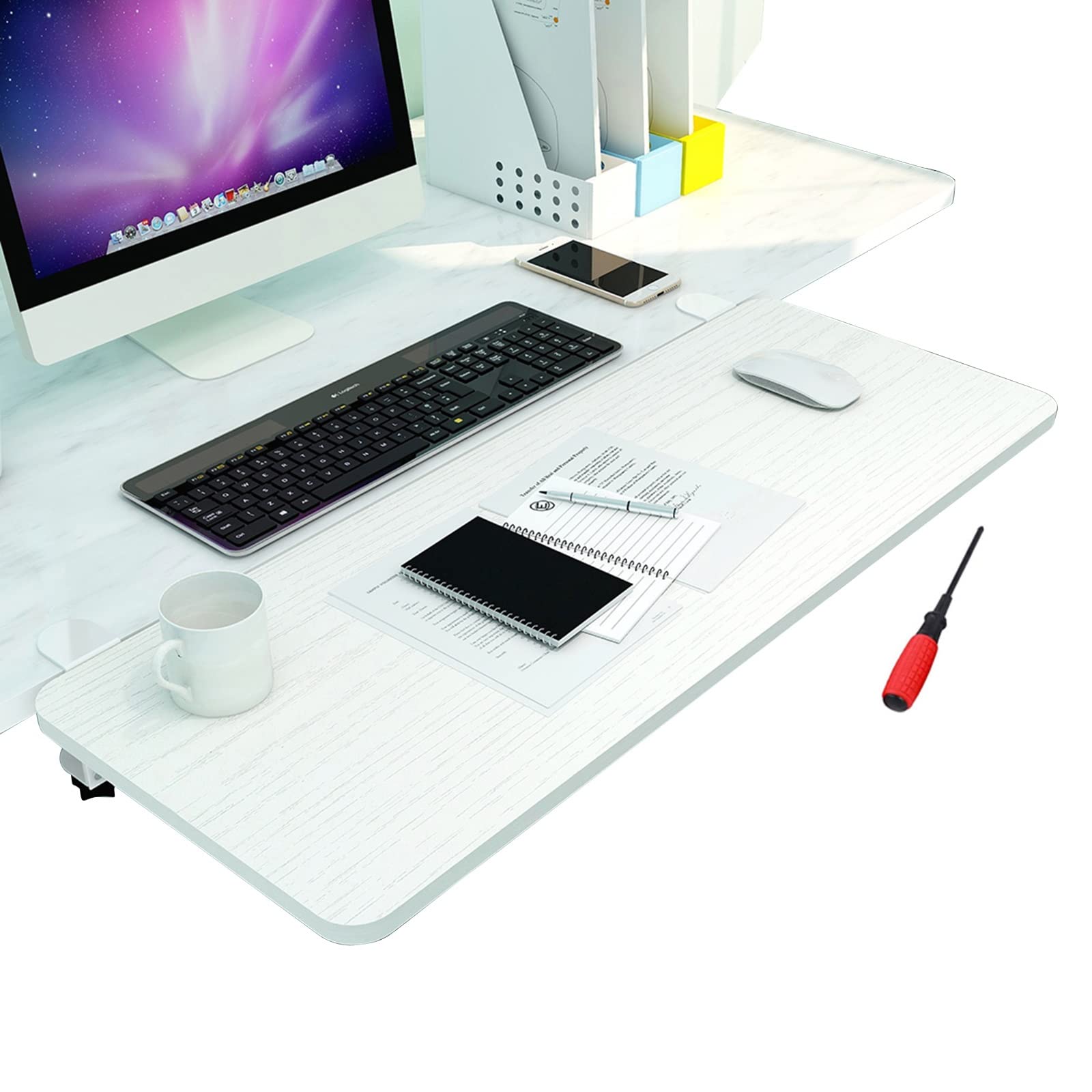 Ergonomische, faltbare Schreibtischverlängerung – platzsparende Stahltastatur und Maus, einfache Montage, 55 x 25 cm, perfekt für Heimbüro, Gaming und Produktivität, schlankes weißes Design
