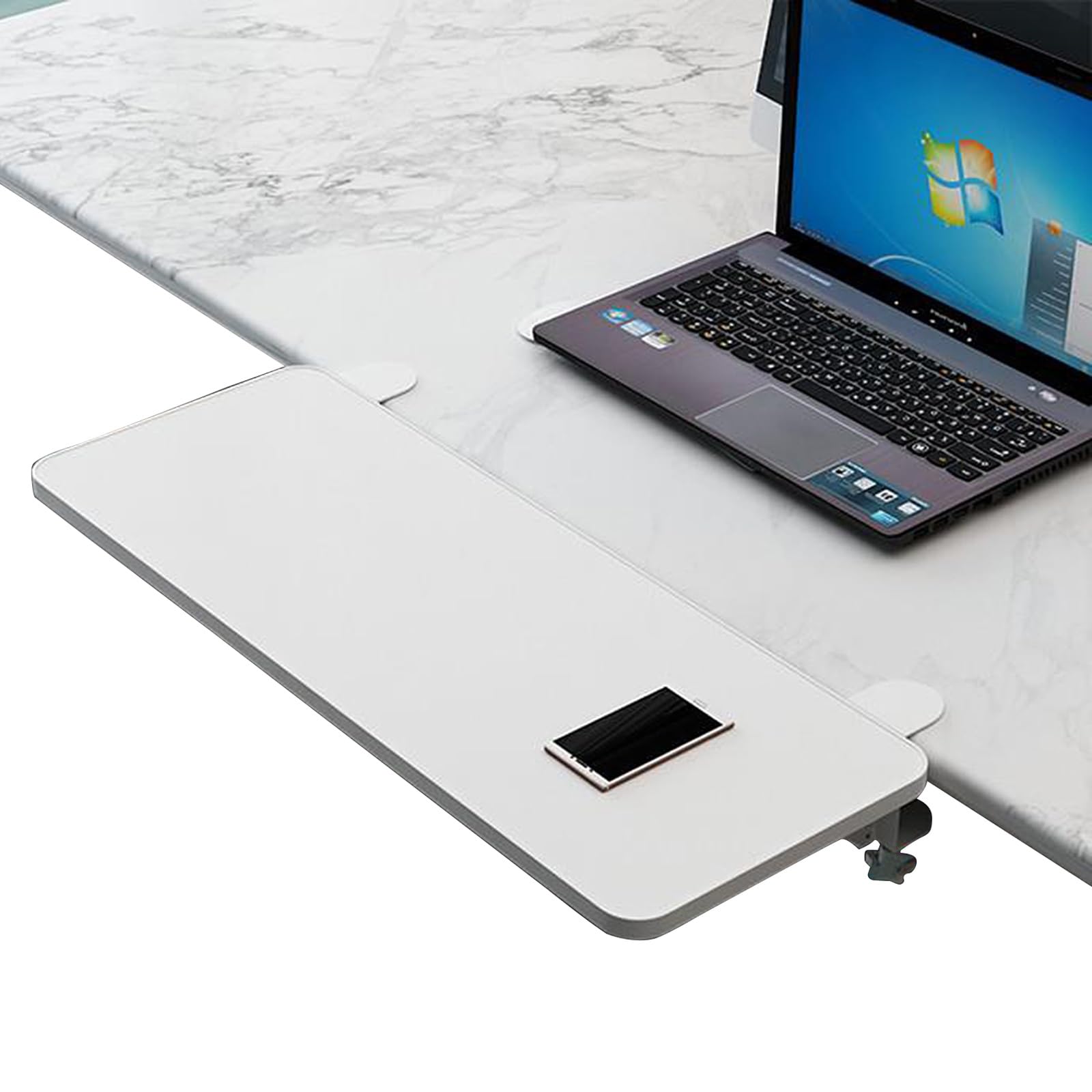 Ergonomische Schreibtisch-Verlängerungsablage, 52–75 cm, 90° faltbare Tastatur- und Maus-Plattform mit Ellenbogenstütze für Heimbüro, Gaming und Remote-Arbeit, Weiß, 52 x 25 cm