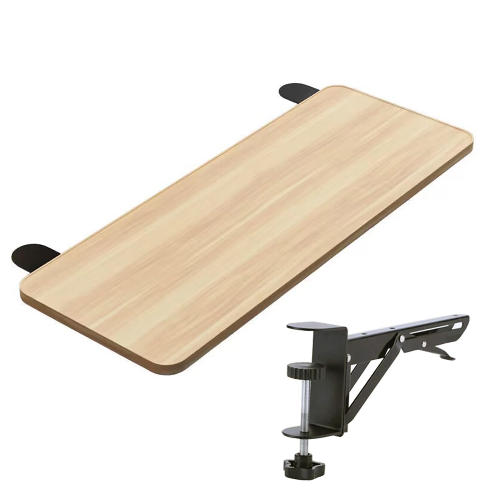 Ergonomische 90° verstellbare Tastaturablage, Walnuss-Schreibtischverlängerung für Tastaturen und Mäuse, platzsparendes Heimbüro & Gaming-Zubehör, 52 x 25 cm